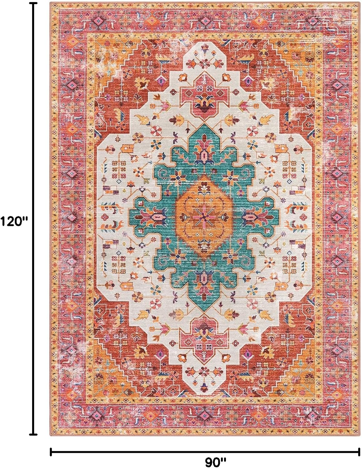 Detalle de Moynesa Ultra-Thin Pink Area Rug 8x10: Non-Slip, Low-Pile Medallion Rug for Busy Homes