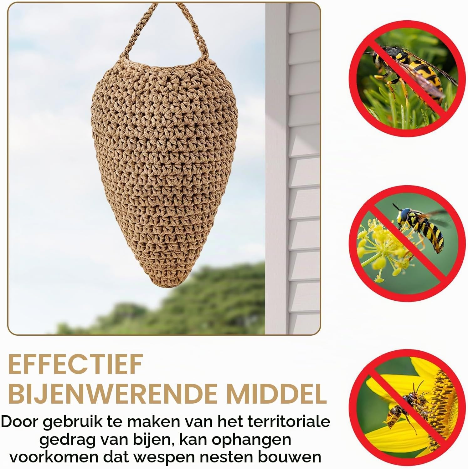 Thumbnail 2 de HJ-hghpiftr HJ-HYX-BZHC geweven wespenafweer in nestvorm, weerbestendig, 2 stuks