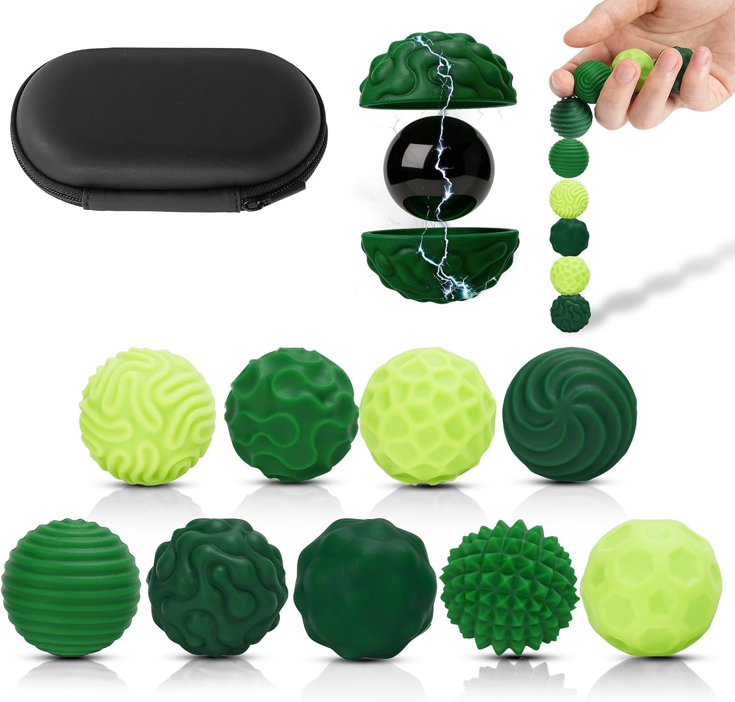 Detalle de Ainiv 5565087 magnetische anti-stressballen, 9 stuks, groen siliconen