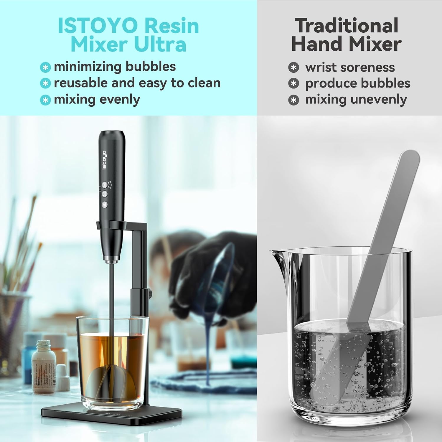 Detalle de ISTOYO Oplaadbare harsmixer Ultra met 3 snelheden en AI-modus