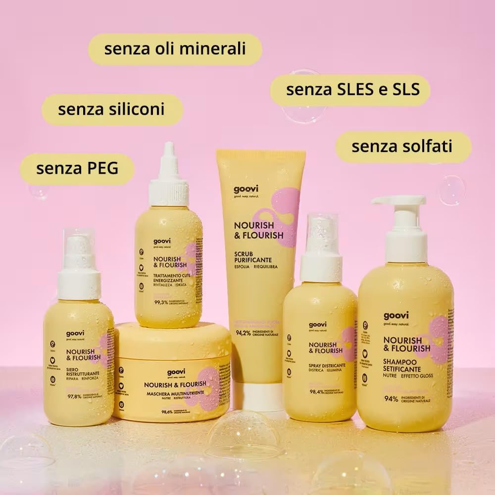 Detalle de Goovi Nourish and Flourish Siero Capelli Ristrutturante et Nutriente con Avocado, Biotina e Amminoacidi