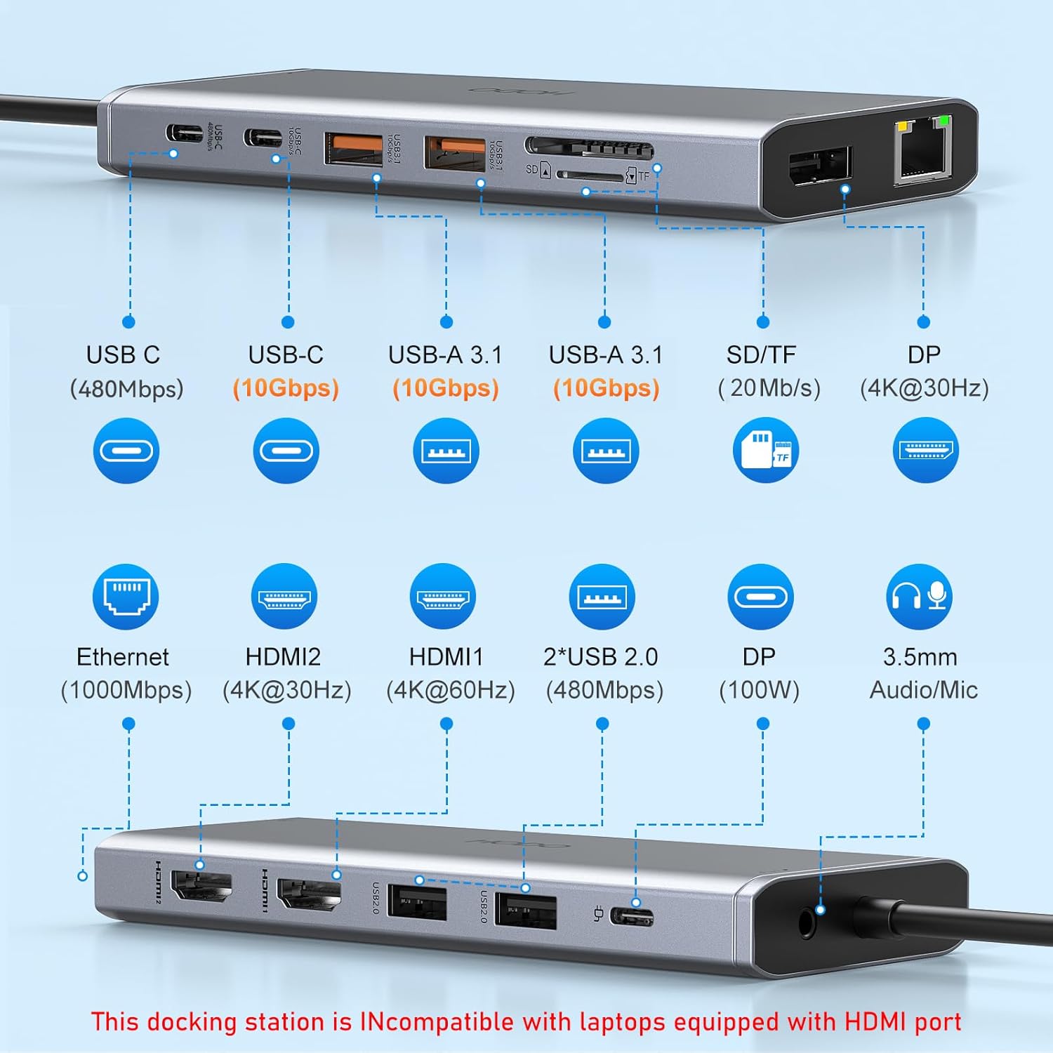 Thumbnail 1 de USB C Laptop Docking Station 100W Dock
