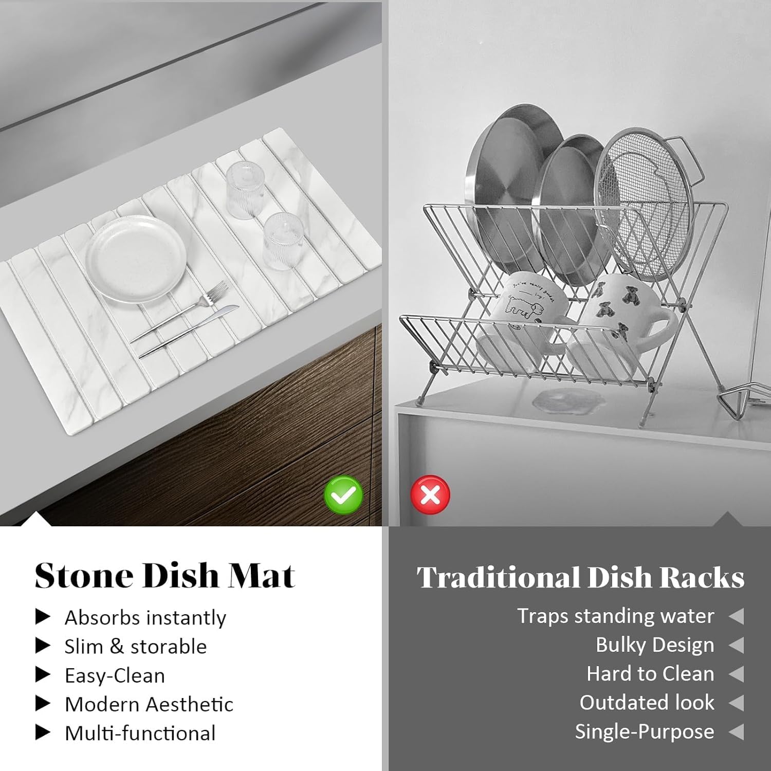 Detalle 2 de Large Stone Dish Drying Mat 28" Marble 🧽