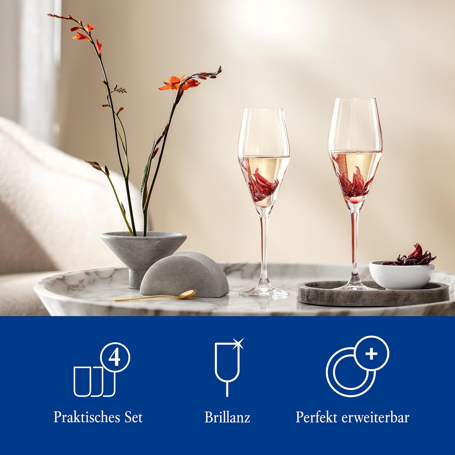 Thumbnail 3 de Villeroy & Boch „La Divina“ Champagnerkelch-Set (4-teilig) aus transparentem Kristallglas – für Champagner, Sekt & Crémant
