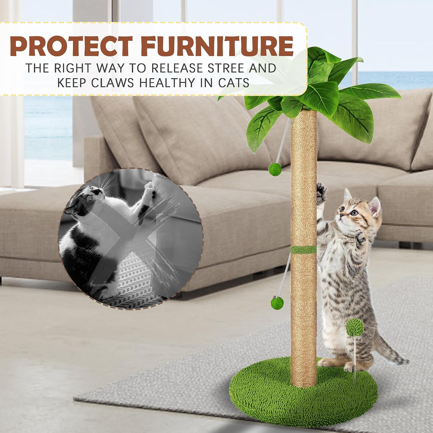 Detalle 1 de HOMYHANDS Cat Scratching Post 82 cm tall 🐱