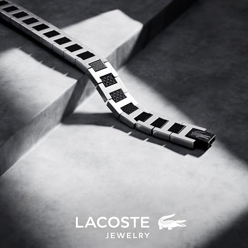 Detalle 2 de Lacoste Pulsera de Eslabones Metropole para Hombre — Acero Inoxidable y Negro