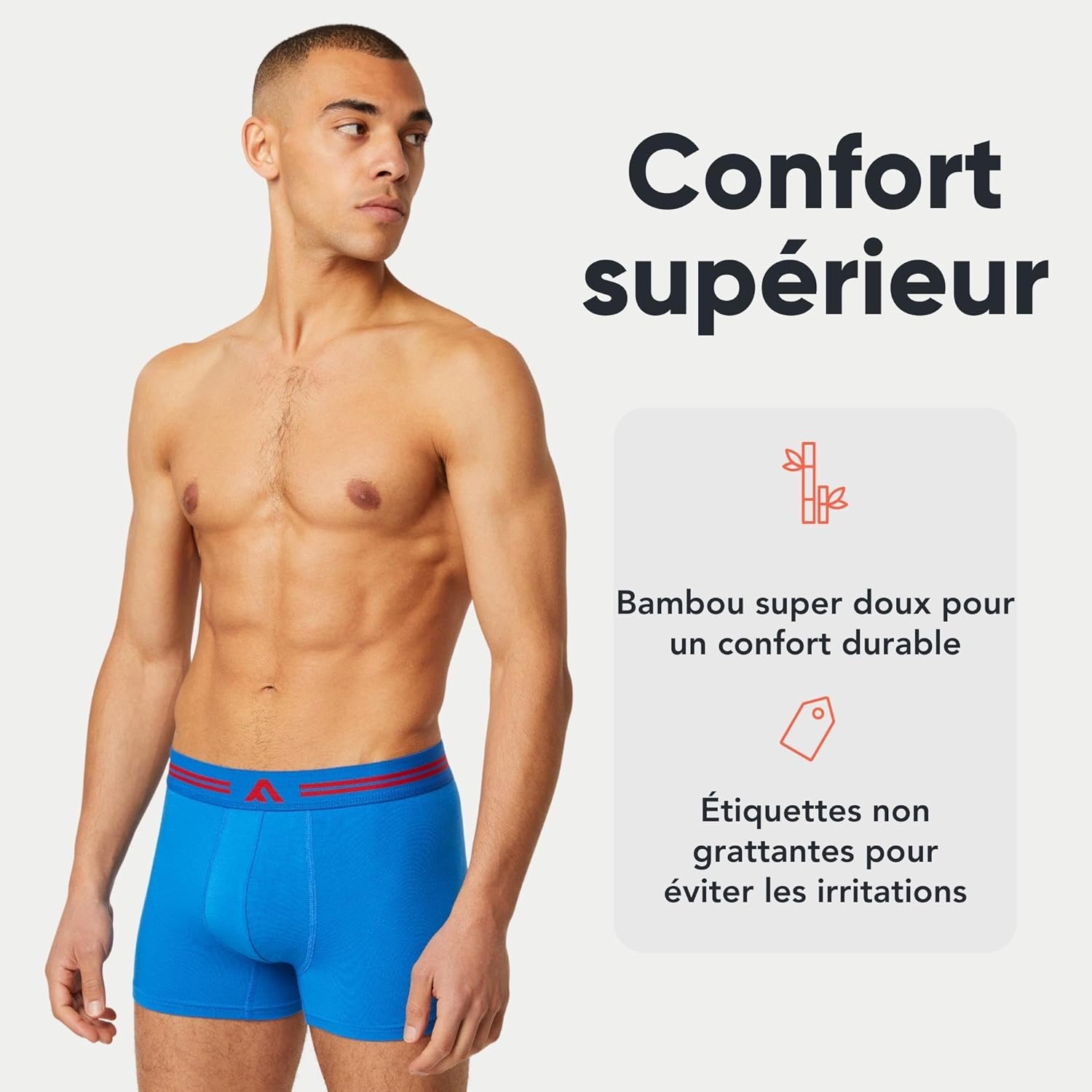 Detalle 2 de FM London – Lot de 5 Boxers très Doux en Bambou, sans étiquette, coupe élastique, pour Homme