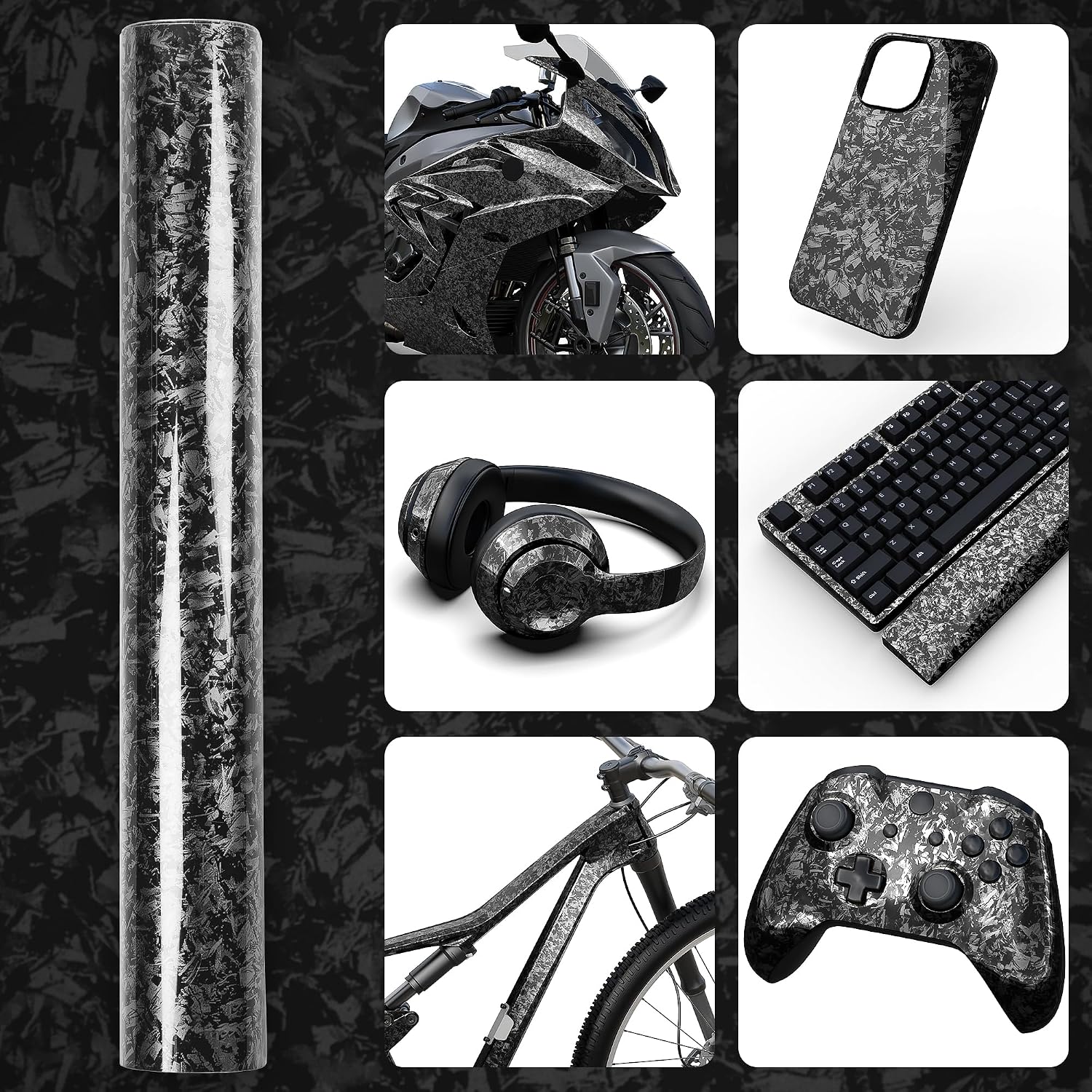 Detalle 2 de Foneso Forged Carbon Folie (Silber) – 150 x 30 cm Carbon-Vinyl für Auto-Schutz & DIY-Wrap