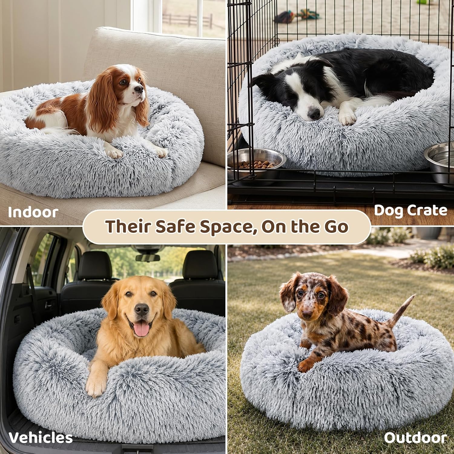 Detalle de JOLLYVOGUE Dog & Cat Donut Bed (23") for Calming Anti-Anxiety Comfort