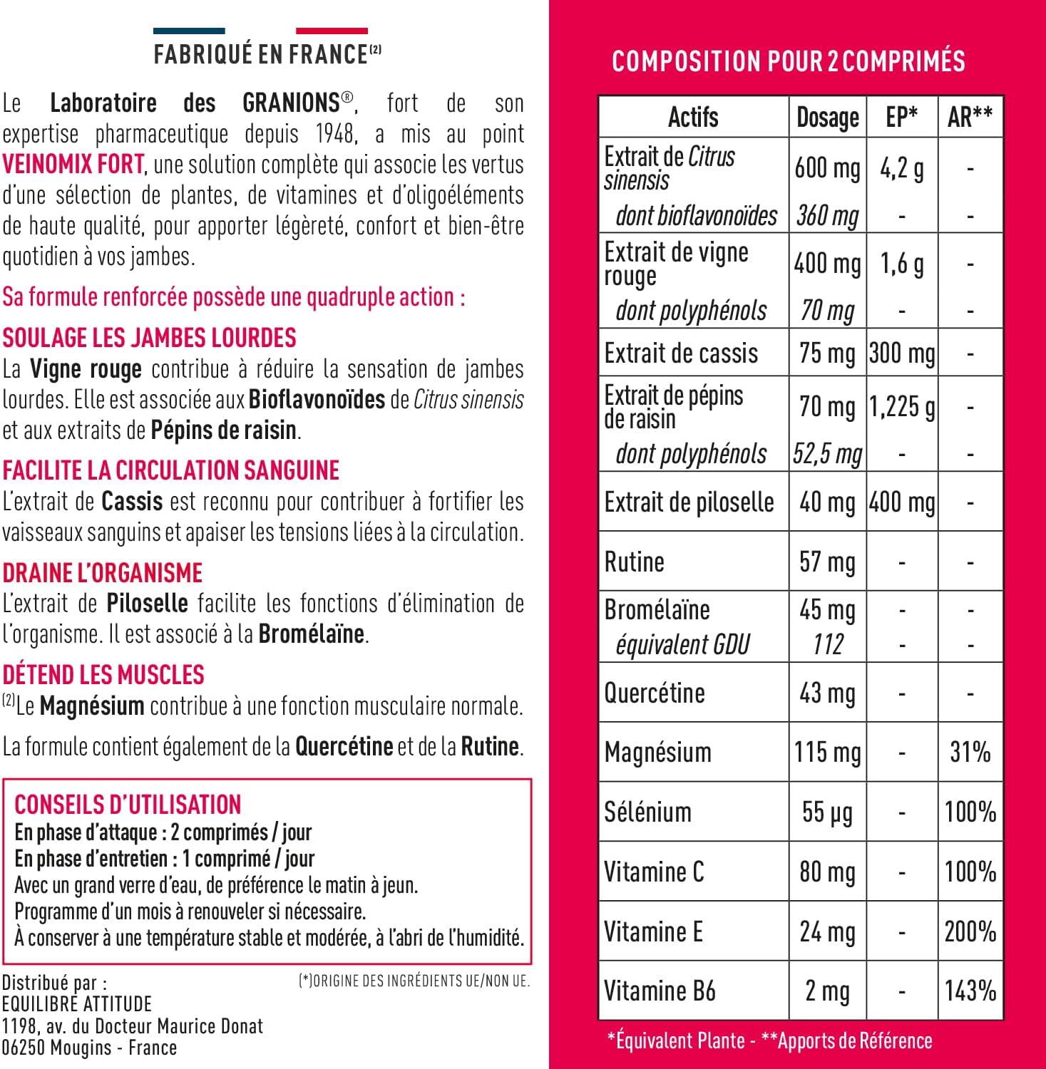 Thumbnail 4 de GRANIONS Veinomix Fort Circulation sanguine jambes & rétention d’eau drainant puissant – 90 comprimés (cure 3 mois)