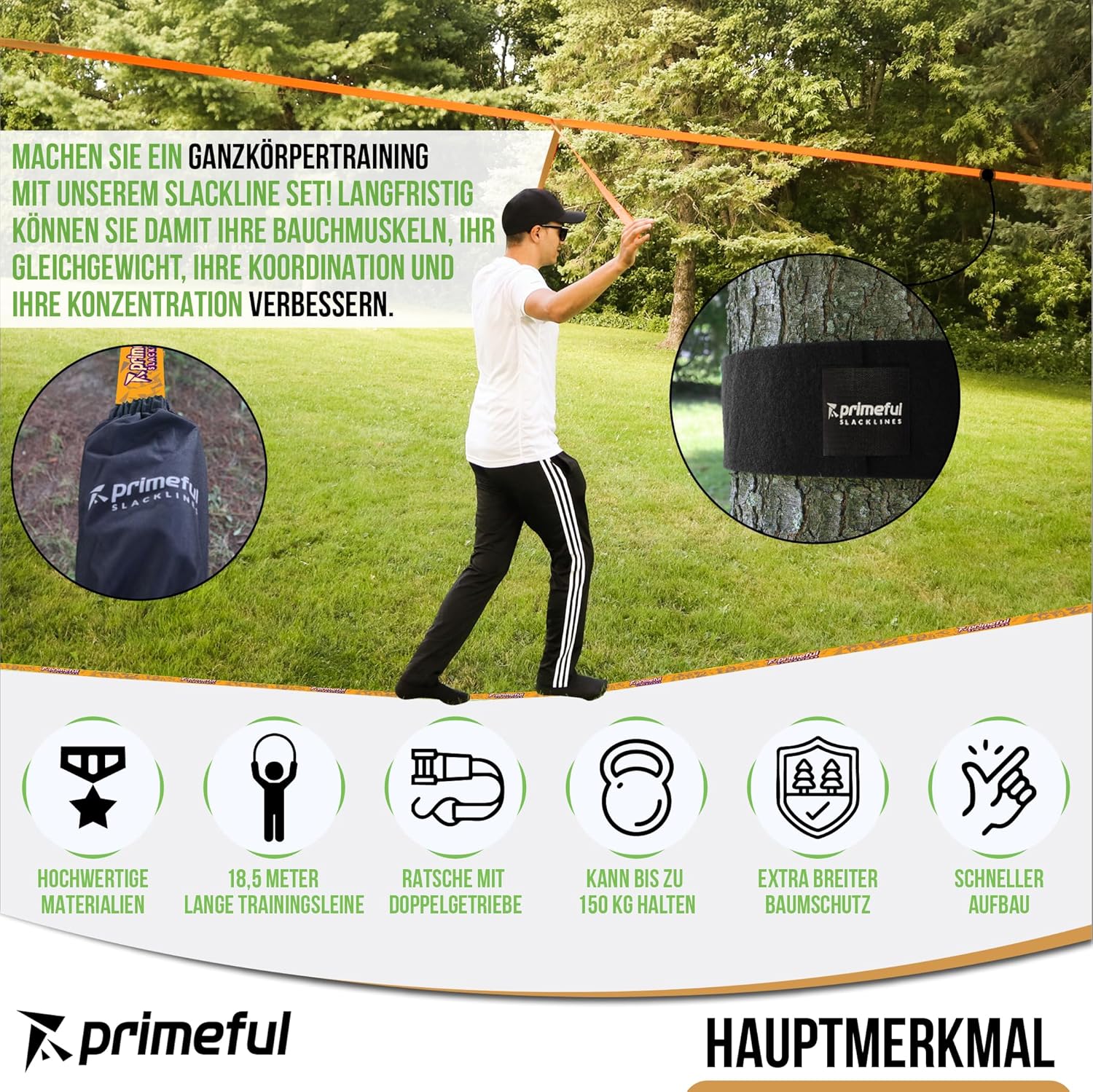 Thumbnail 1 de {Primeful Slackline Set 18,5m} Premium Komplettset