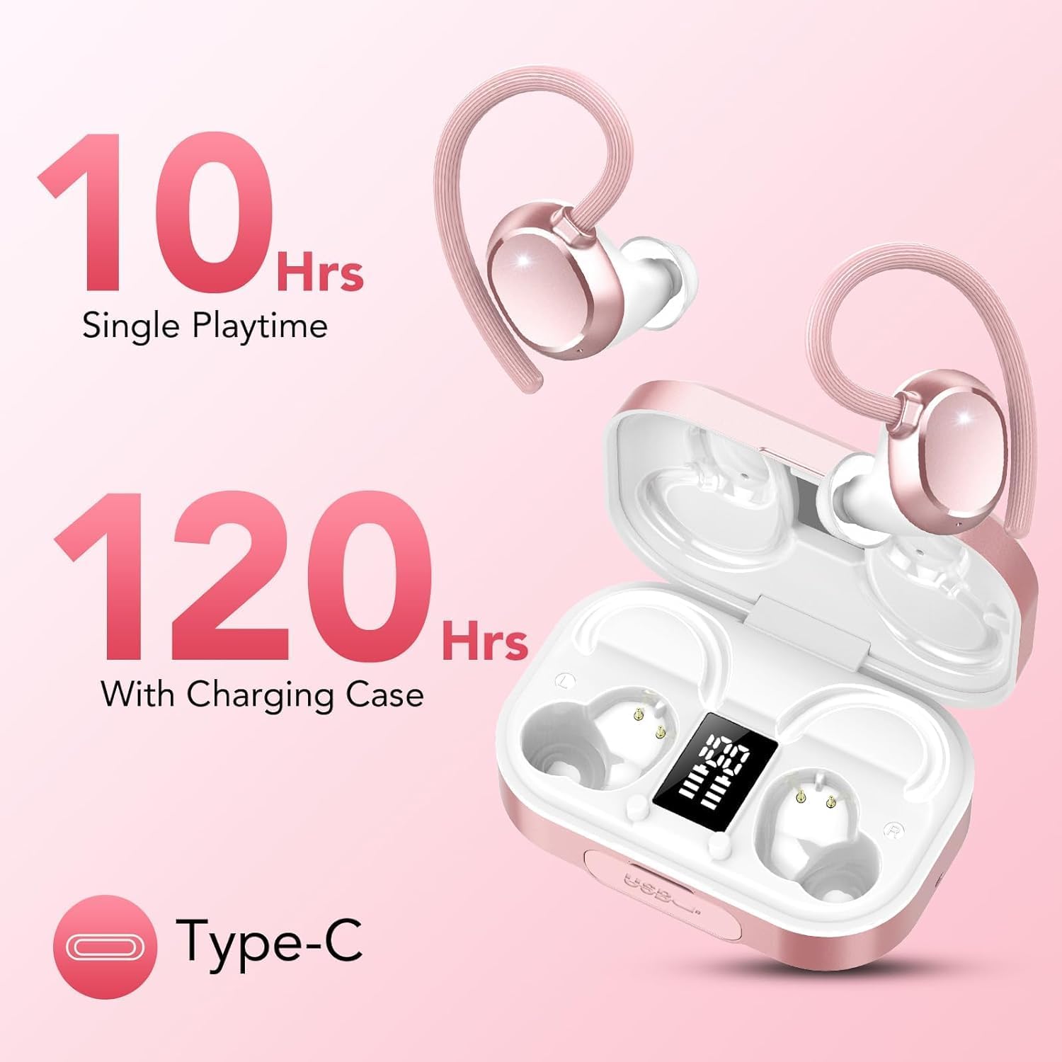 Thumbnail 1 de Ecouteurs Bluetooth sans fil Sport avec écran LED, Bluetooth 5.3, jusqu’à 120 h et micro CVC 8.0