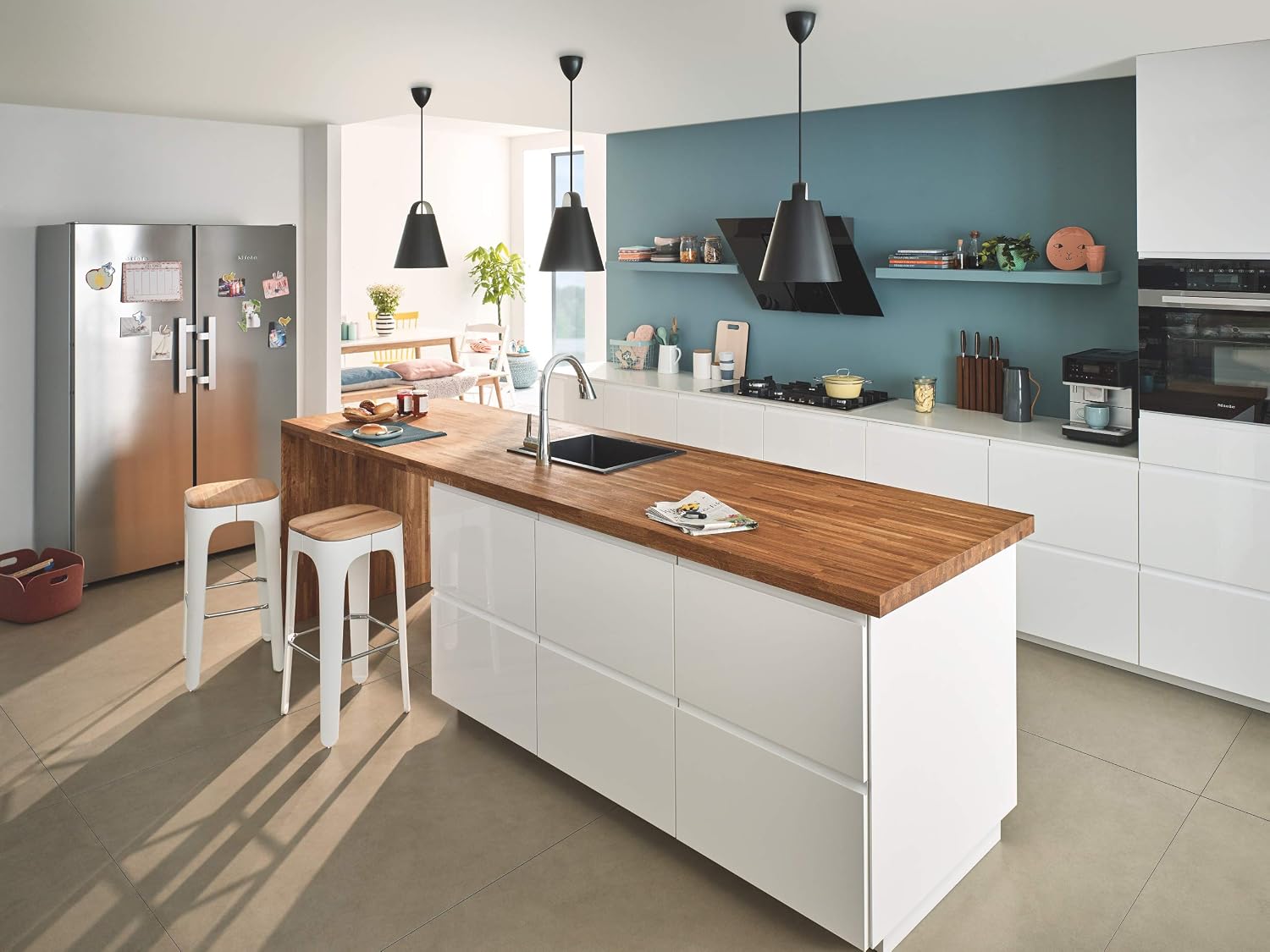 Detalle de GROHE Zedra 32294DC2 – bateria kuchenna Supersteel z wyciąganą wylewką i 3 strumieniami