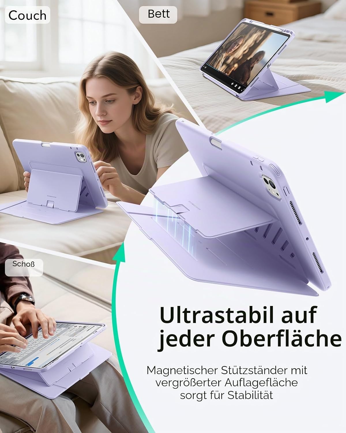 Detalle de ESR Hülle für iPad Pro 13 Zoll (M5/M4) 2025/2024 – vertikaler Ständer, Multi-Winkel, Stifthalter, Violett