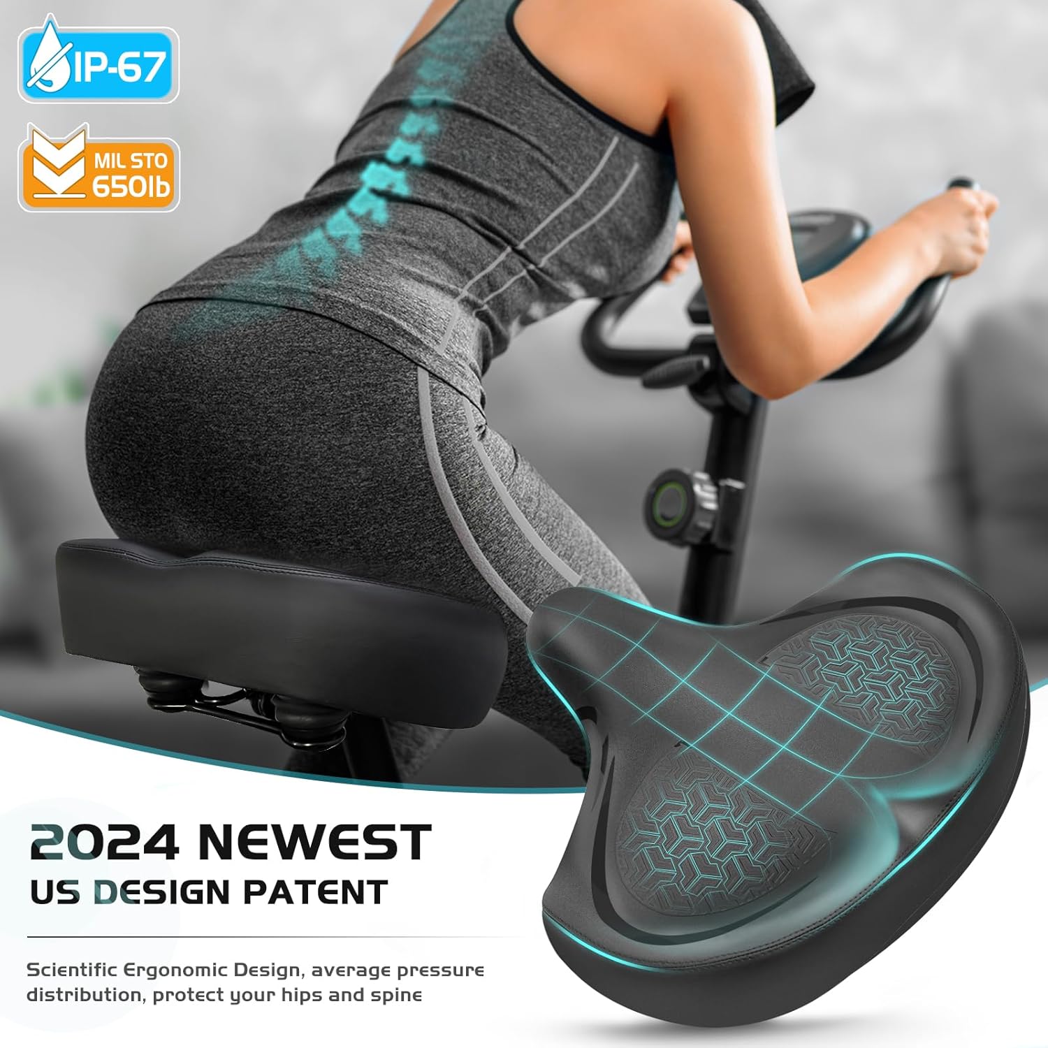 Detalle 2 de Twomaples Extra Wide Bike Seat for Women & Men — Oversized Comfort Saddle for Peloton, Exercise, Electric, Mountain & Cruiser Bikes