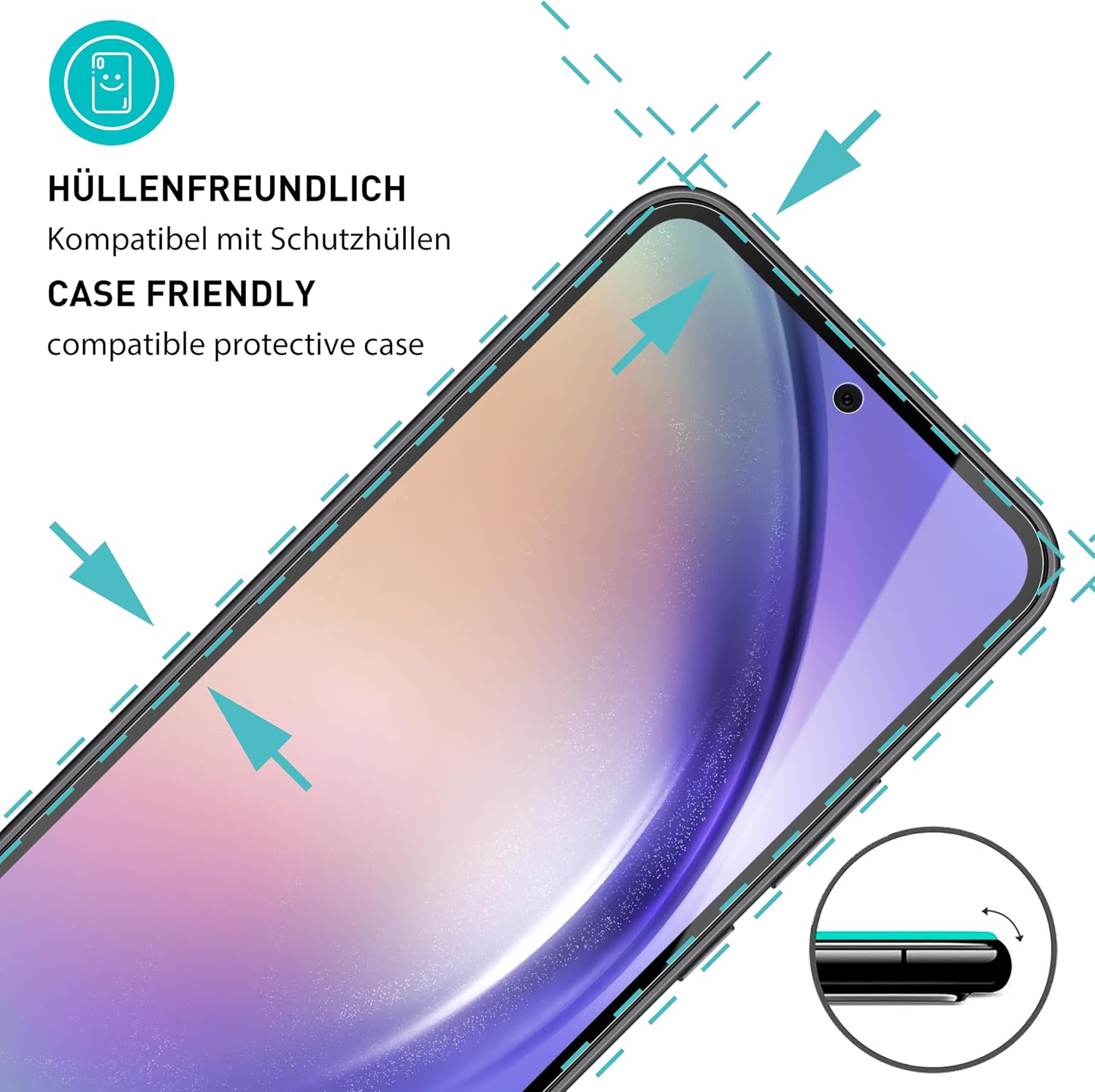 Detalle 2 de SmarTect Glass Screen Protector for Samsung Galaxy A55 5G, 9H Glass and Camera Covers