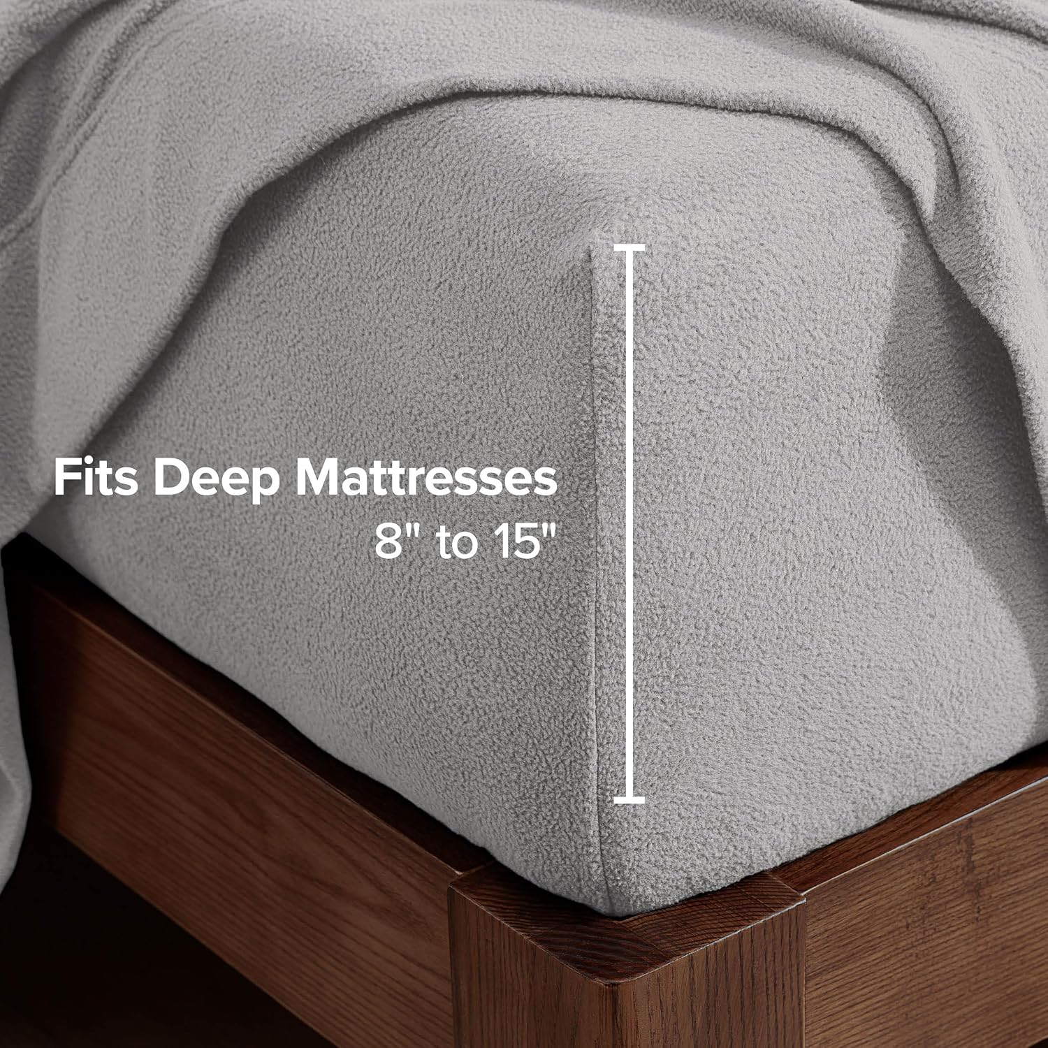 Thumbnail 4 de Bare Home Super Soft Fleece Sheet Set, Queen, Light Grey, Deep-Pocket Fit