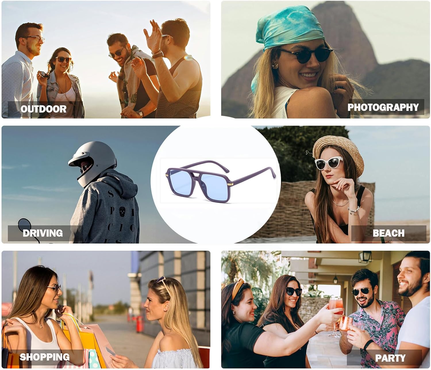 Thumbnail 6 de YAMEIZE 70er Rechteck Sonnenbrille mit Doppelbrücke – UV400, polarisiert
