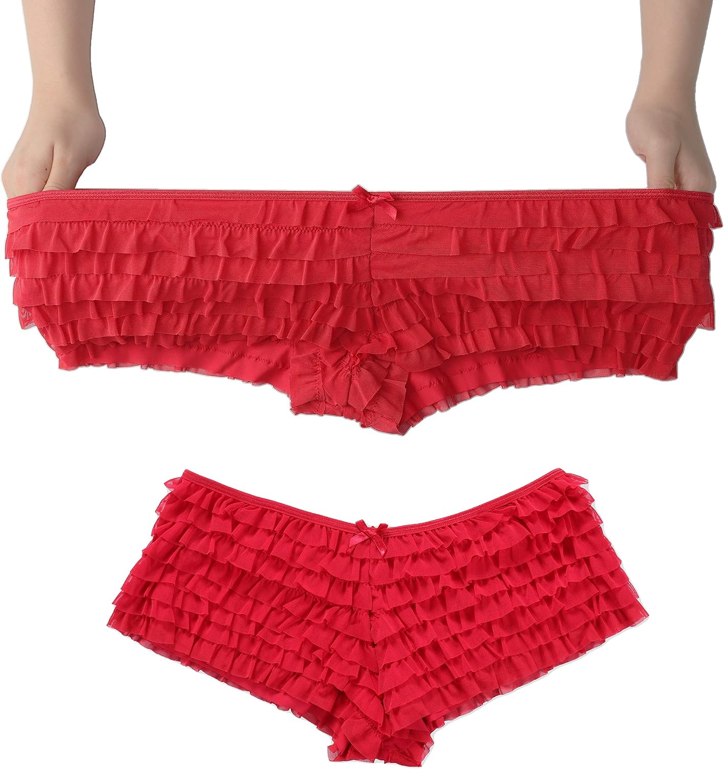 Detalle 2 de SHARICCA Mesh Ruffle Boy Shorts Panties with Nylon, Elastane and Cotton Crotch