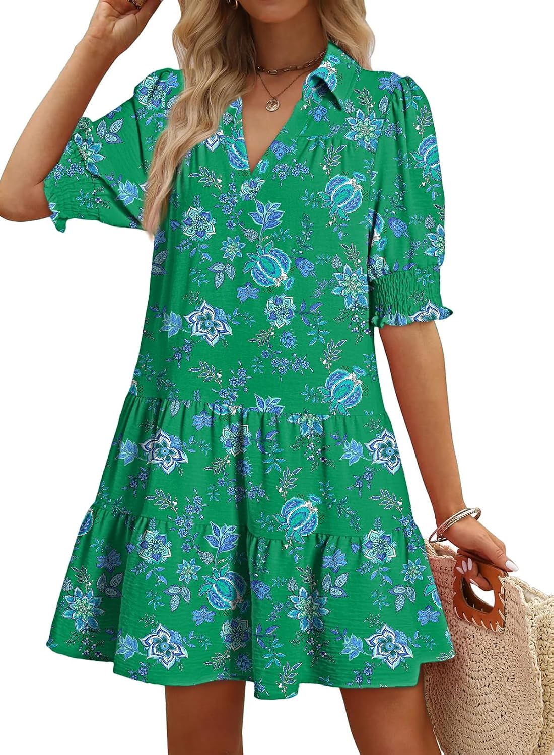 Thumbnail 4 de Dokotoo Casual Dresses for Women: Lapel Collar, V-Neck Mid Sleeve Pleated Midi Dress