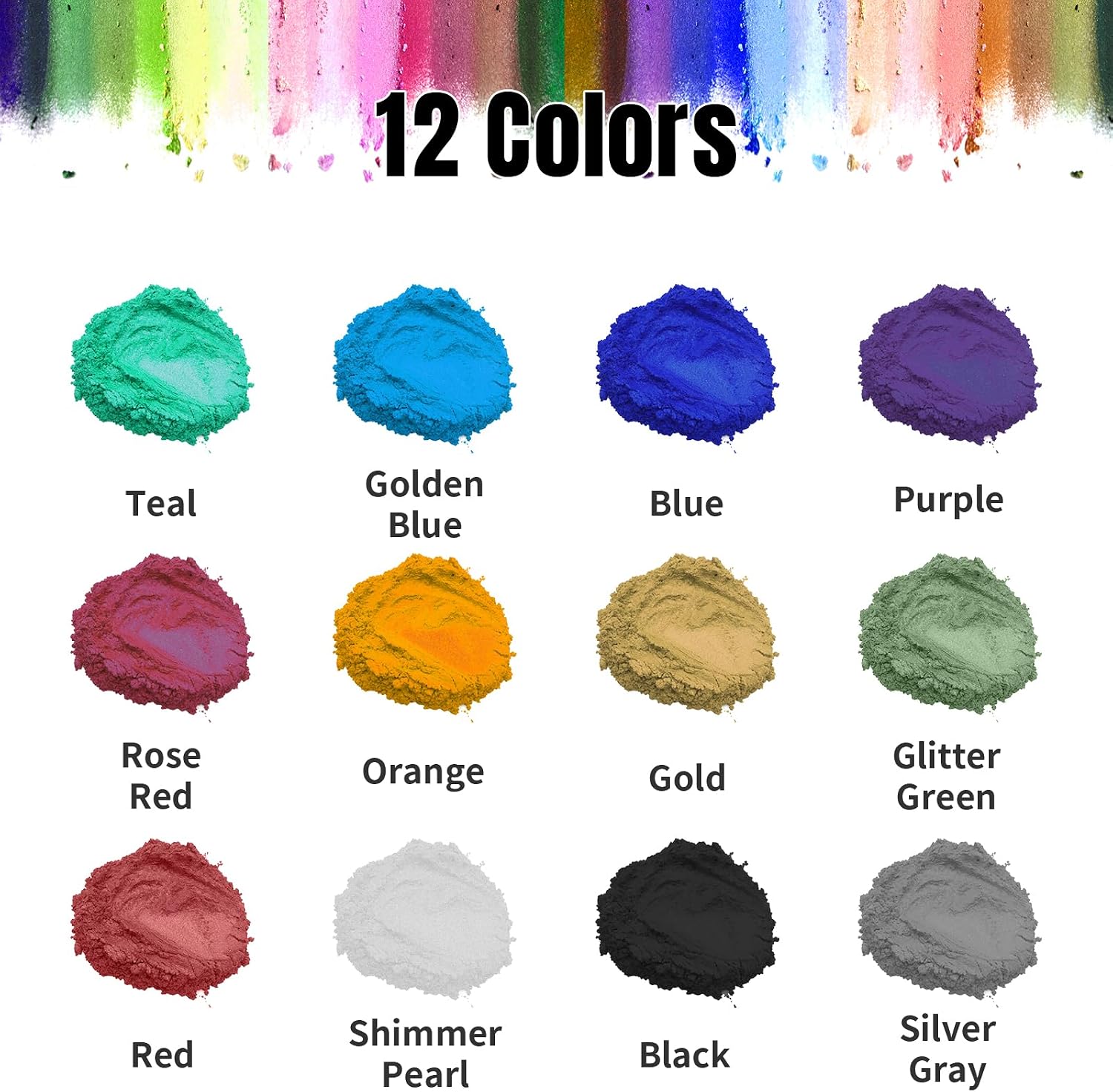 Detalle de Roizefar Mica Powder (12 colours, 5 g each) pearlescent epoxy resin pigment for soap, candles, bath bombs and nail art