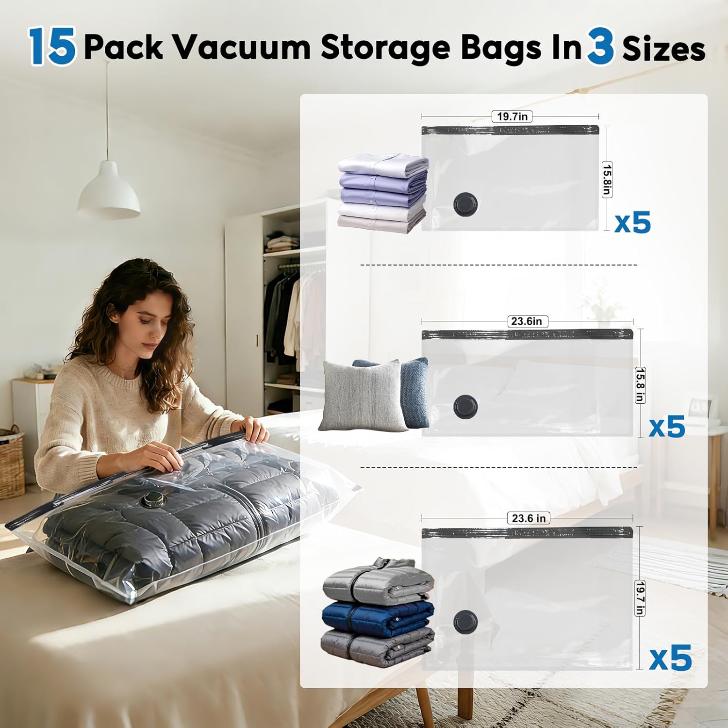 Thumbnail 6 de Mapambo Vacuum Storage Bags for Travel with Electric Pump – 15 Pack (3 Sizes) with 60,000 Pa Suction
