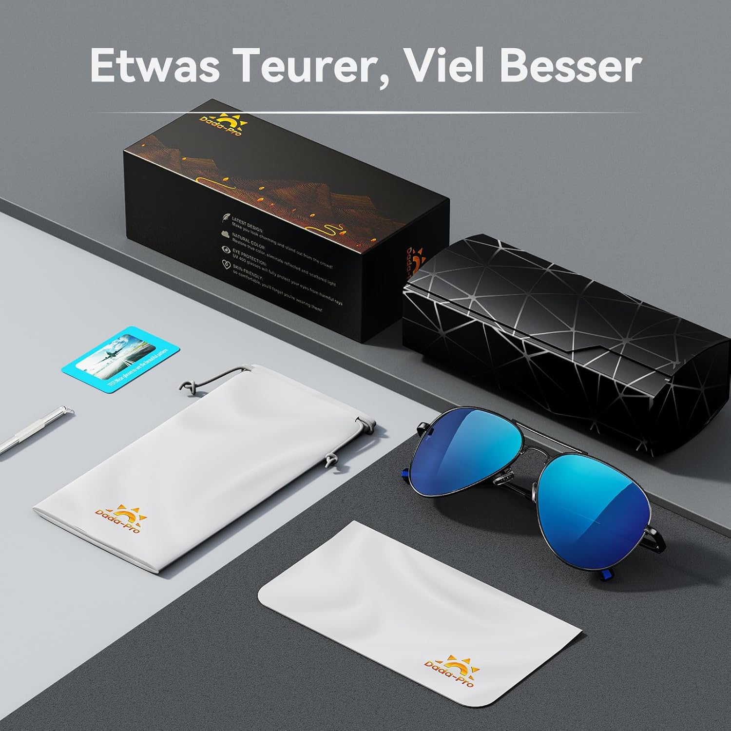 Detalle de DADA-PRO Sonnenbrille Herren Polarisiert Pilotenbrille Metallrahmen UV400 – Unisex