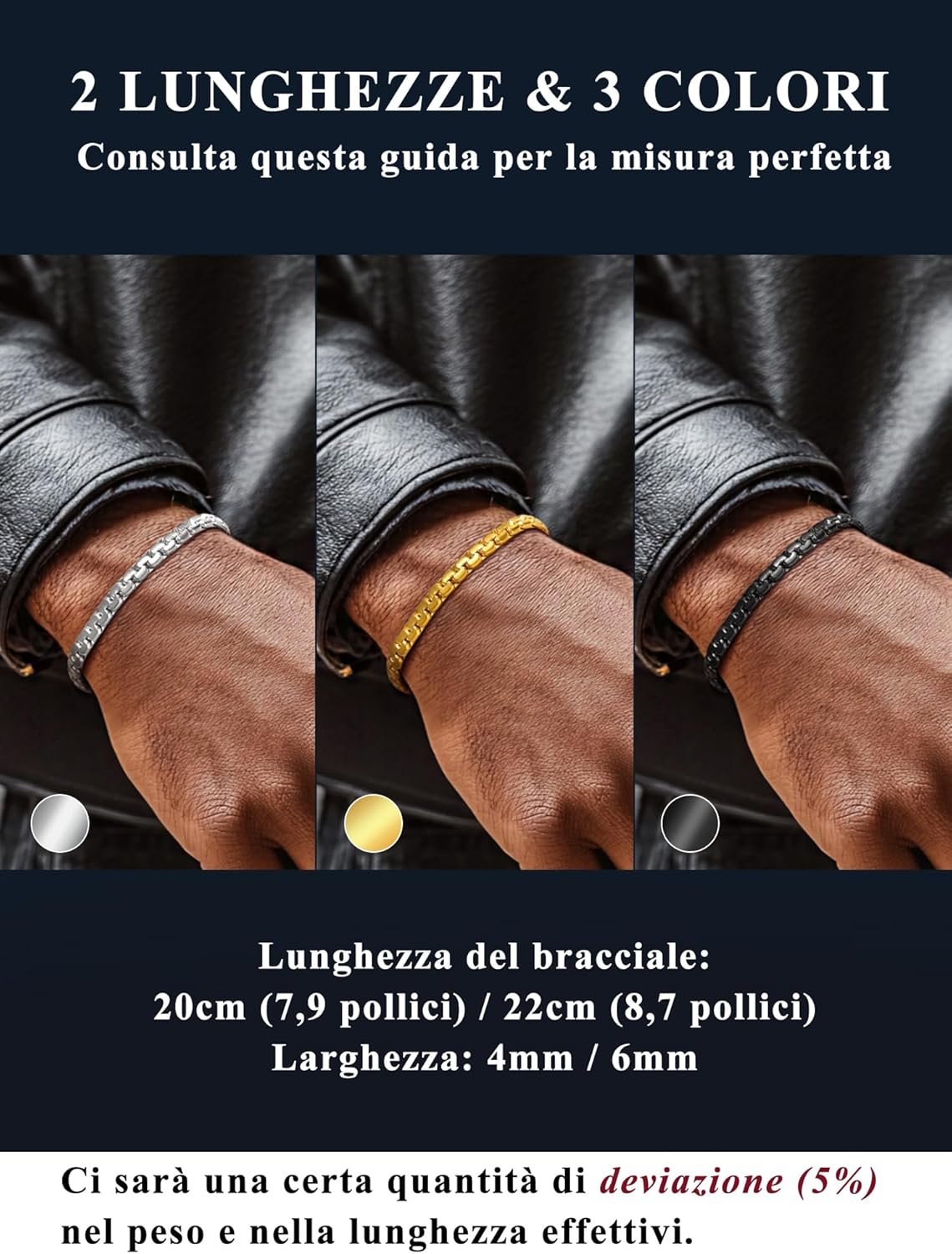 Thumbnail 3 de PROSTEEL Bracciale a Catena Veneziana Treccia Metallica: Uomo, Acciaio Inox Impermeabile e Ipoallergenico