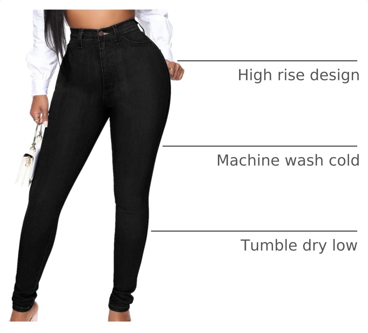 Detalle 2 de KUNMI Women’s Classic High-Waisted Skinny Stretch Jeans with Functional Back Pockets