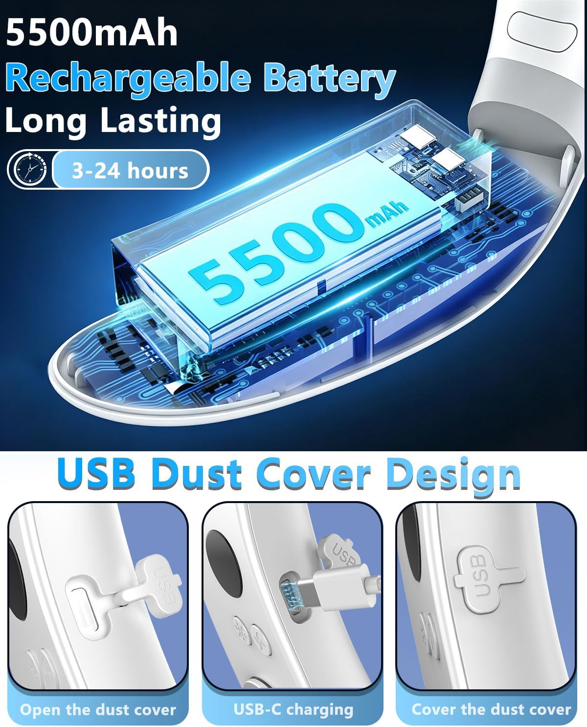Thumbnail 6 de KJXIC Neck Fan with Cooling Plate: 5-Stage Turbo Cooling, 5500mAh, 30-35dB Quiet Wearable AC Cooler