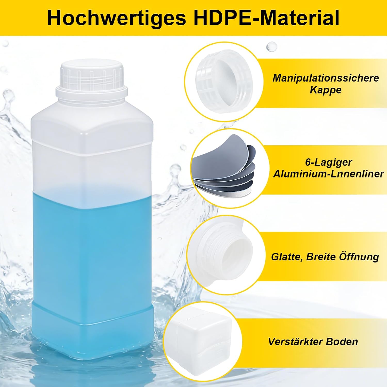 Thumbnail 3 de Annickee 3x 1.000 ml Weithalsflaschen Set (HDPE) mit Schraubverschluss, Trichter, Bürste & Aufklebern