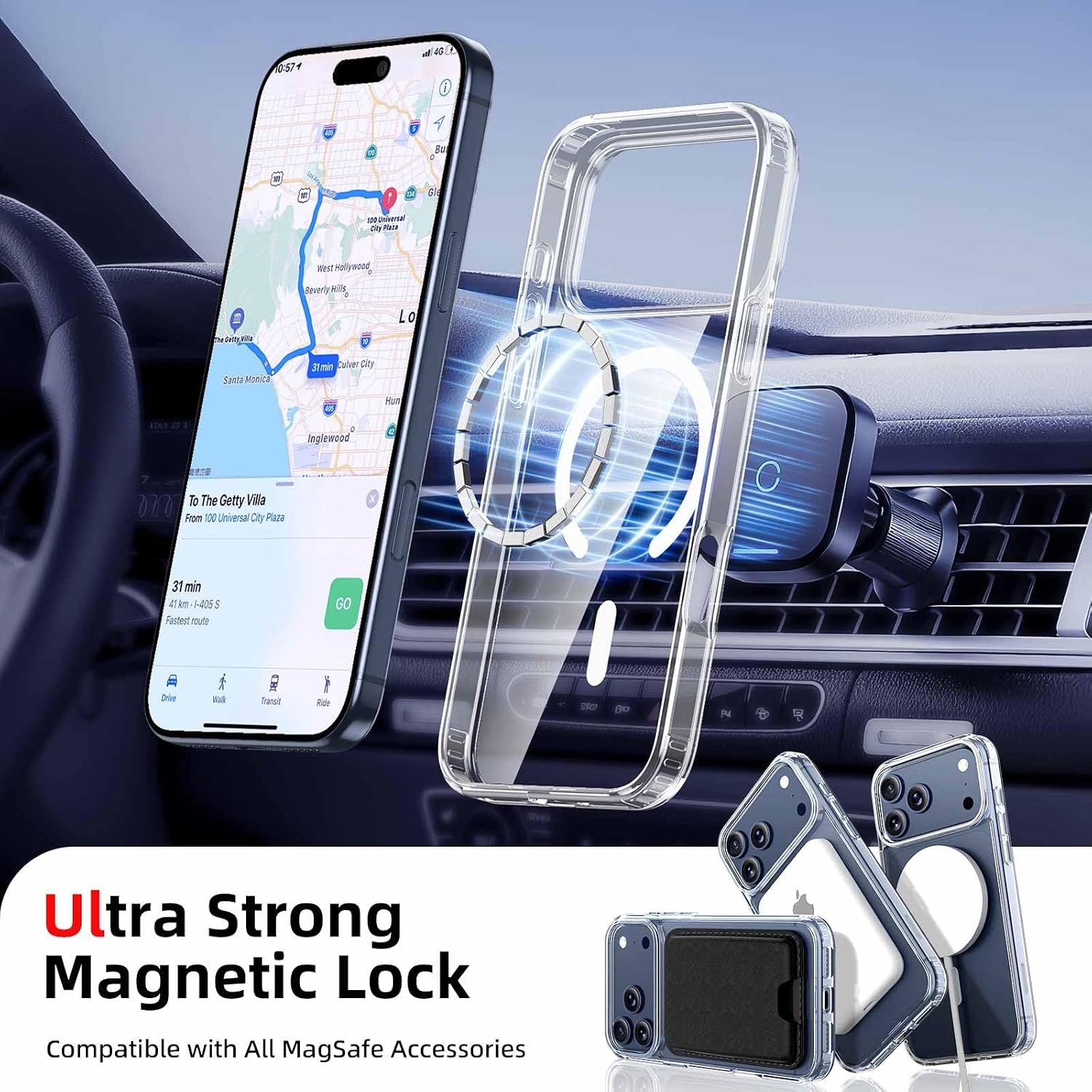 Detalle 2 de Ntwinro Magnetic Wallet Case for iPhone 18 Pro Max/17 Pro Max, MagSafe, Clear White