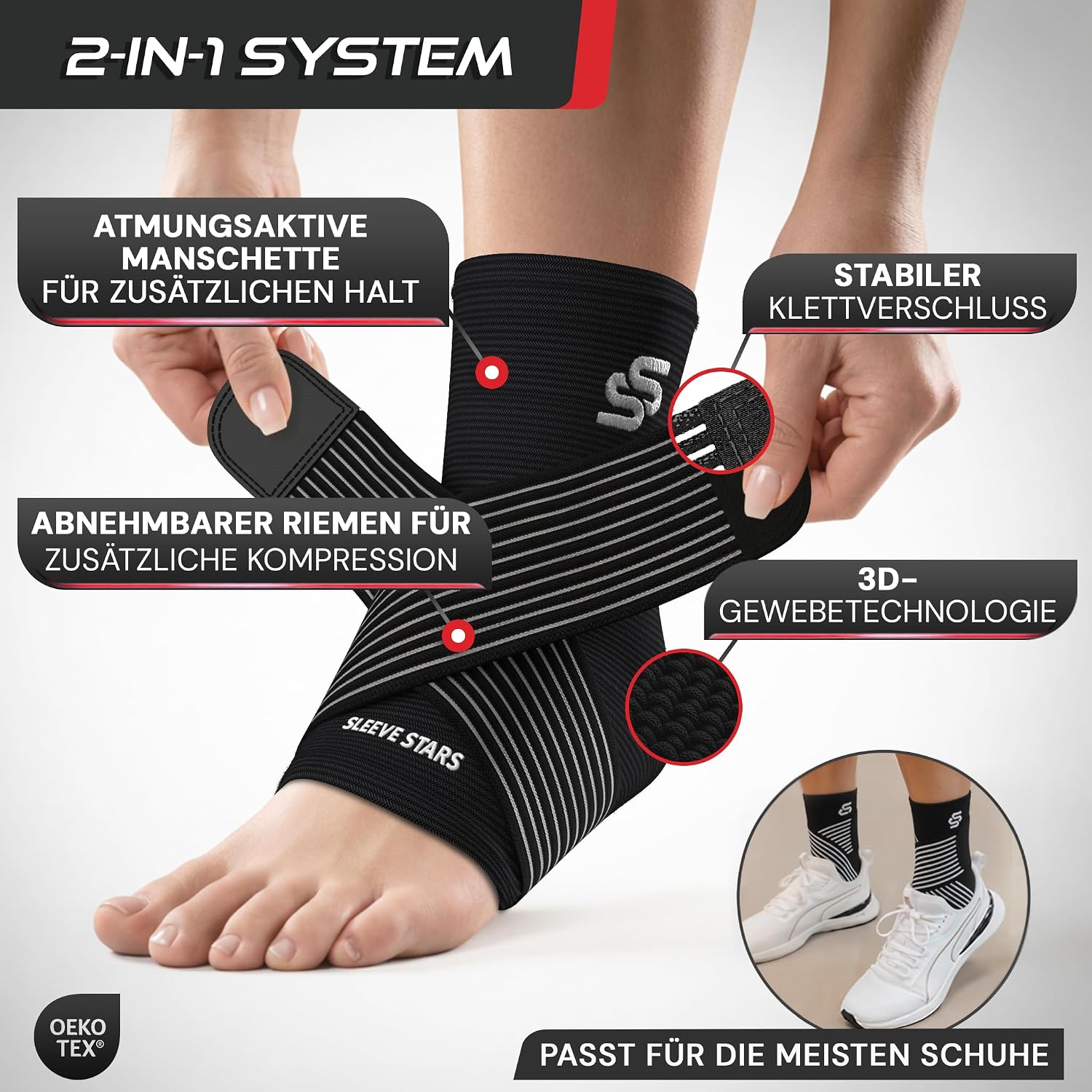 Detalle de Sleeve Stars Sprunggelenkbandage – Knöchelschutz mit verstellbarem Stützriemen von SS SLEEVE STARS
