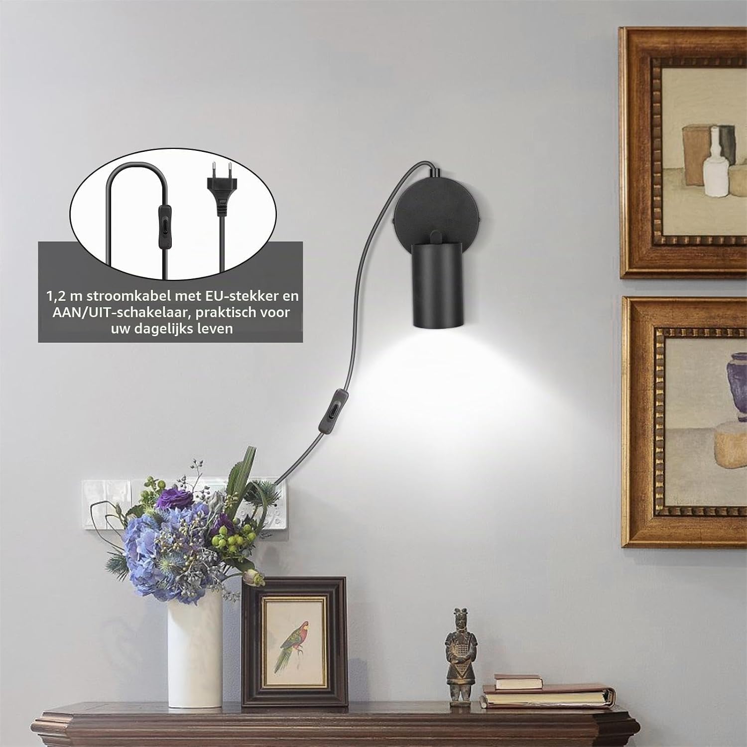 Detalle 2 de TaFiCo 2023/2563040 wandlamp met stekker, kabel en richtbare spot