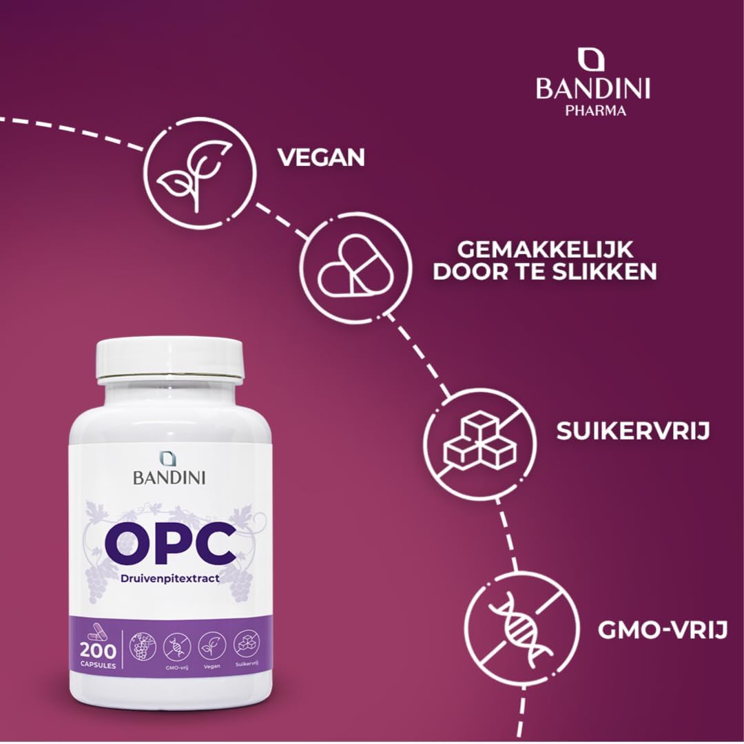 Detalle de BANDINI OPC 95% druivenpitextract, 200 capsules met vitamine C