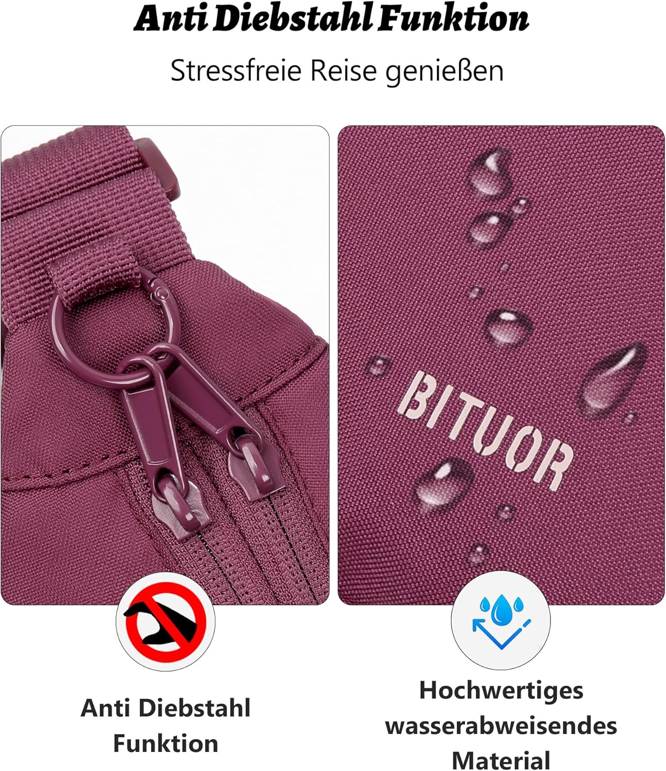 Thumbnail 4 de BITUOR Umhängetasche im Halbmond-Style (Damen & Herren) – wasserabweisend, anti-Diebstahl, schwarz