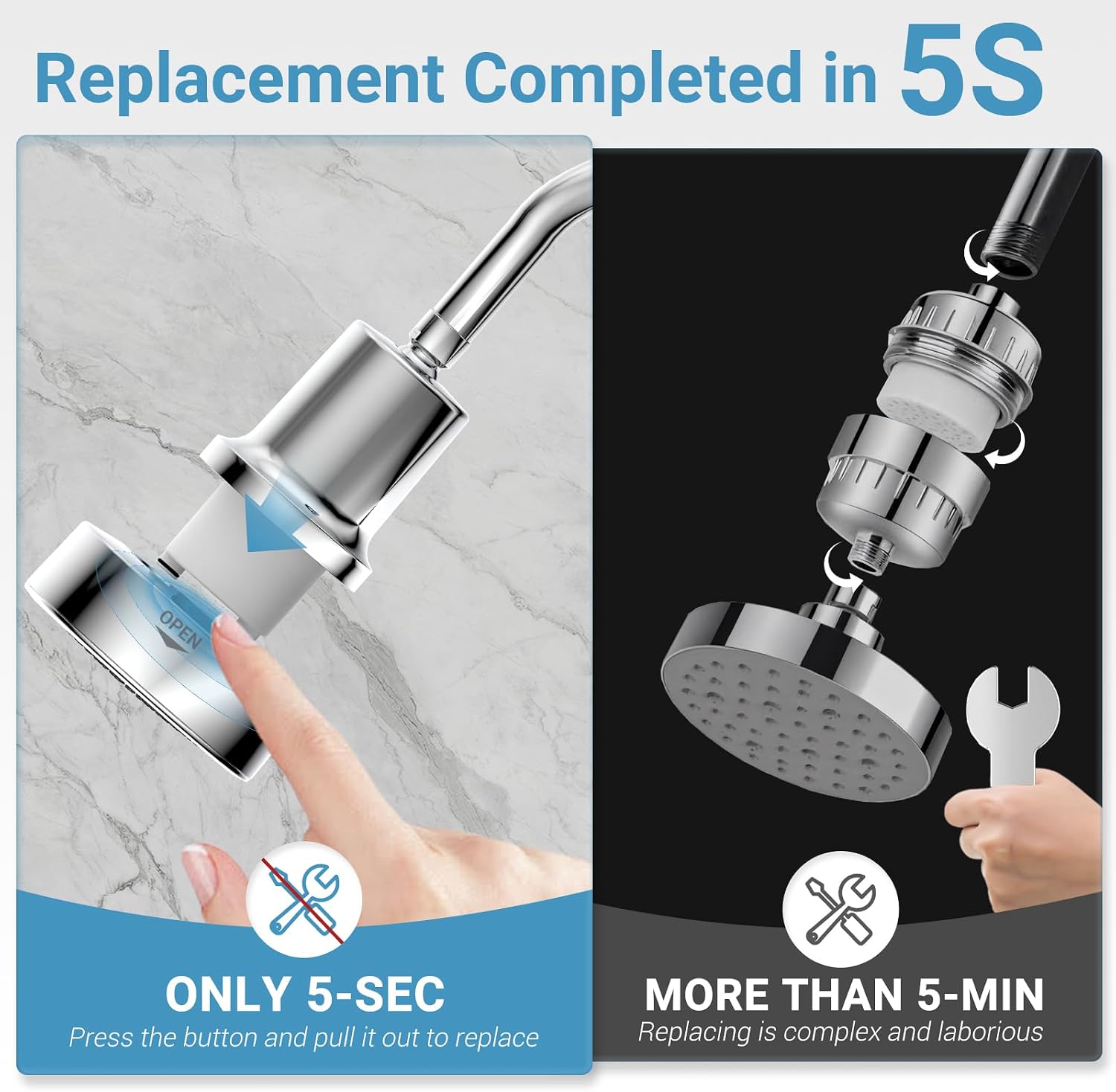 Thumbnail 6 de High Pressure Fixed Rainfall Shower Head with Filter, 6 Mode Settings