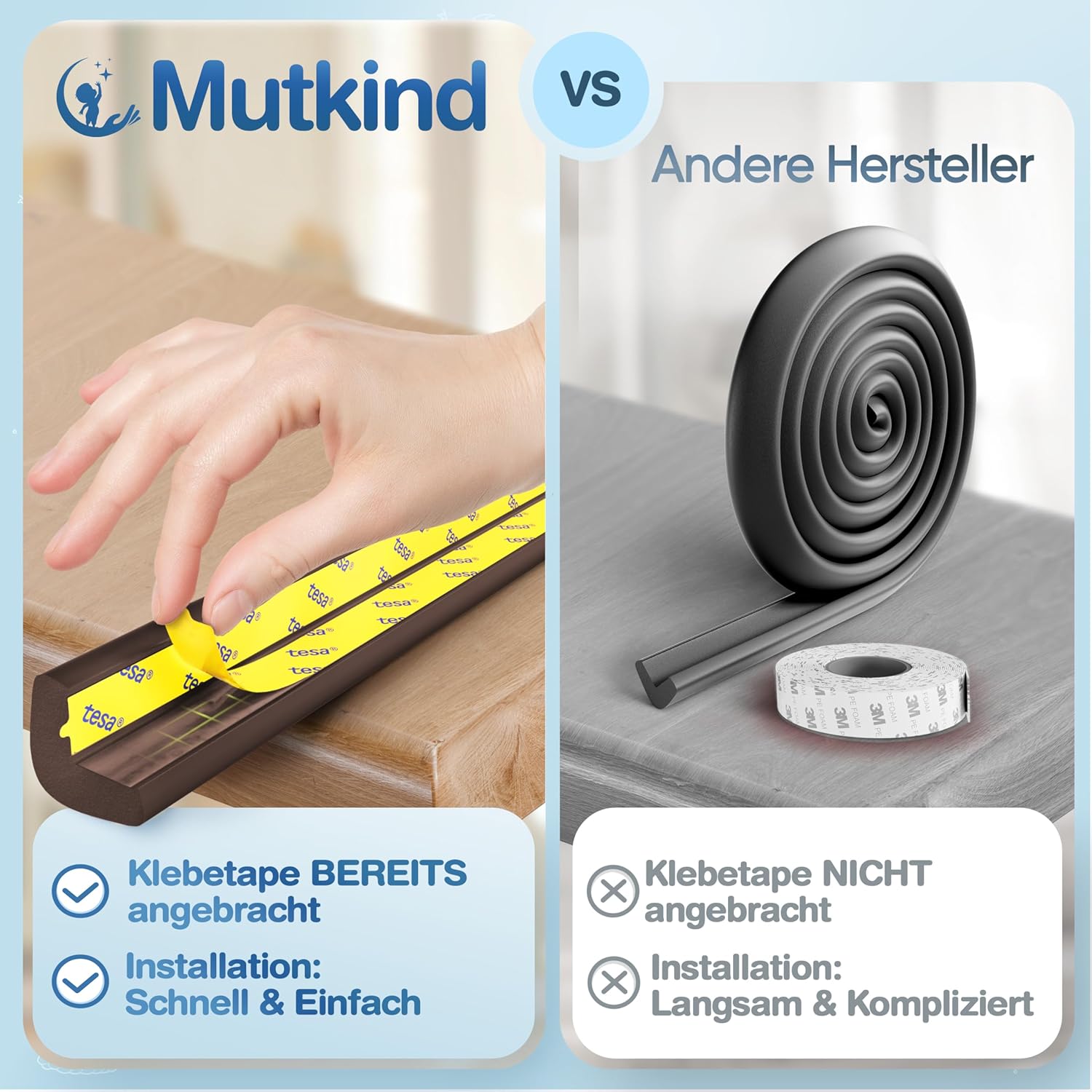 Thumbnail 4 de MUTKIND Kantenschutz Baby (Braun) – 6 Meter + 10x Eckenschutz, selbstklebend mit TESA-Kleber