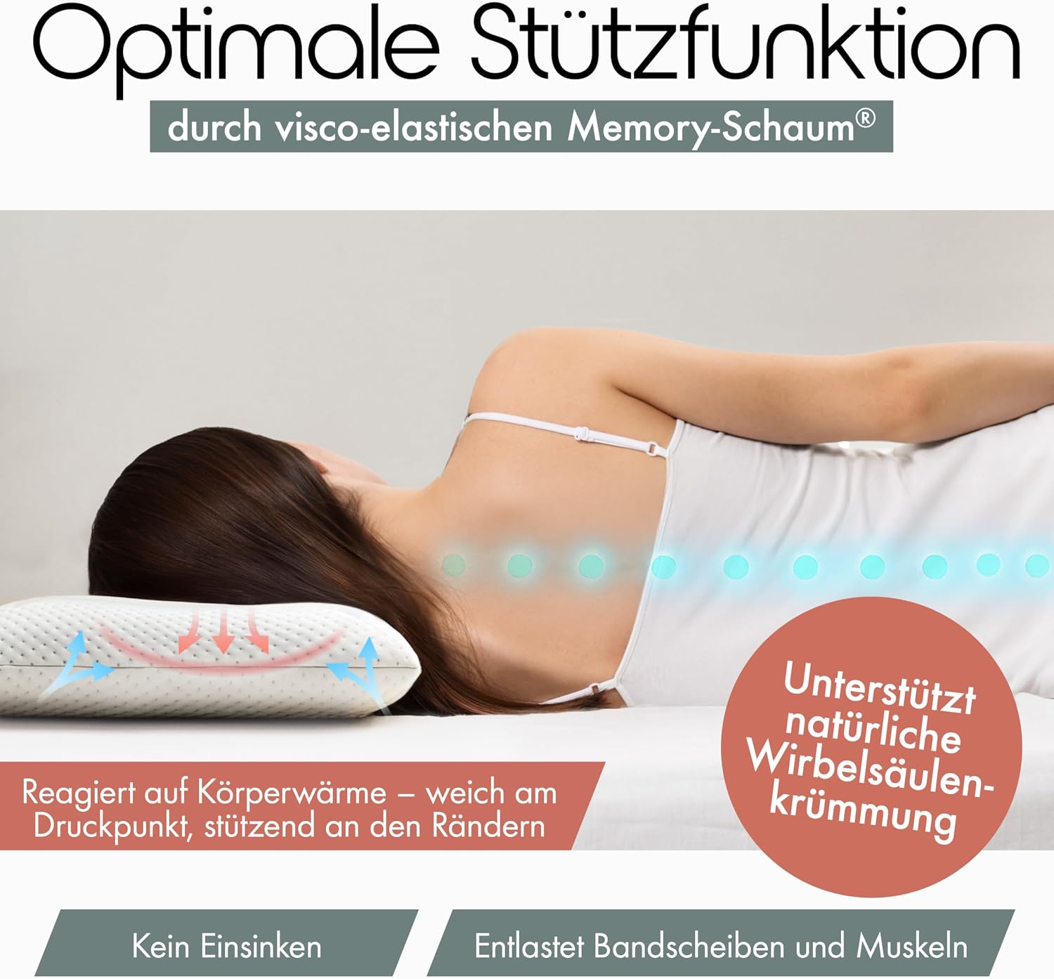 Detalle 2 de Blumtal Nackenstützkissen aus Memory Foam (Orthopädisches Kopfkissen) 70x36 cm, 13 cm Höhe, waschbarer Bezug