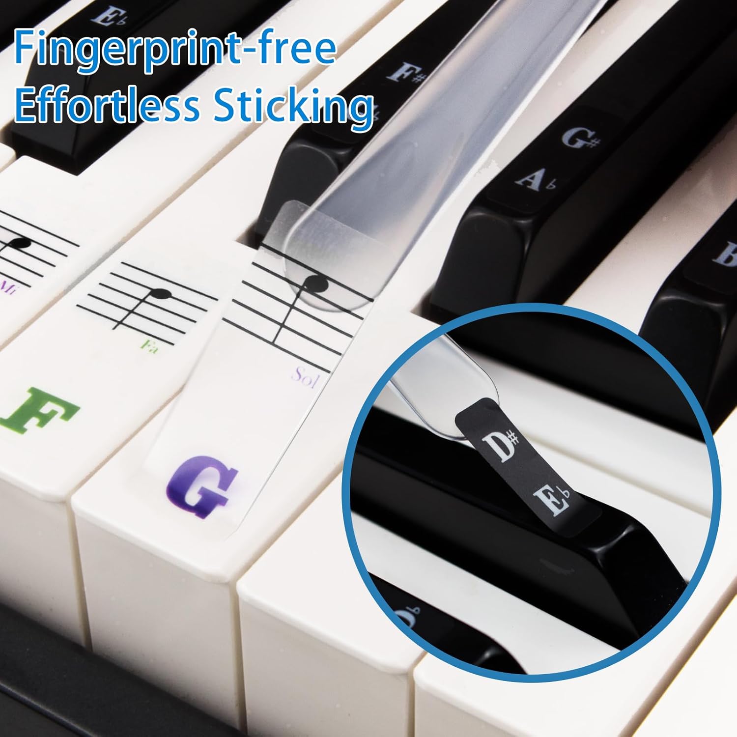 Thumbnail 1 de Azymi Piano Stickers full set for 88/76/61/54/49/37 keys (white & black key notes) – removable transparent film