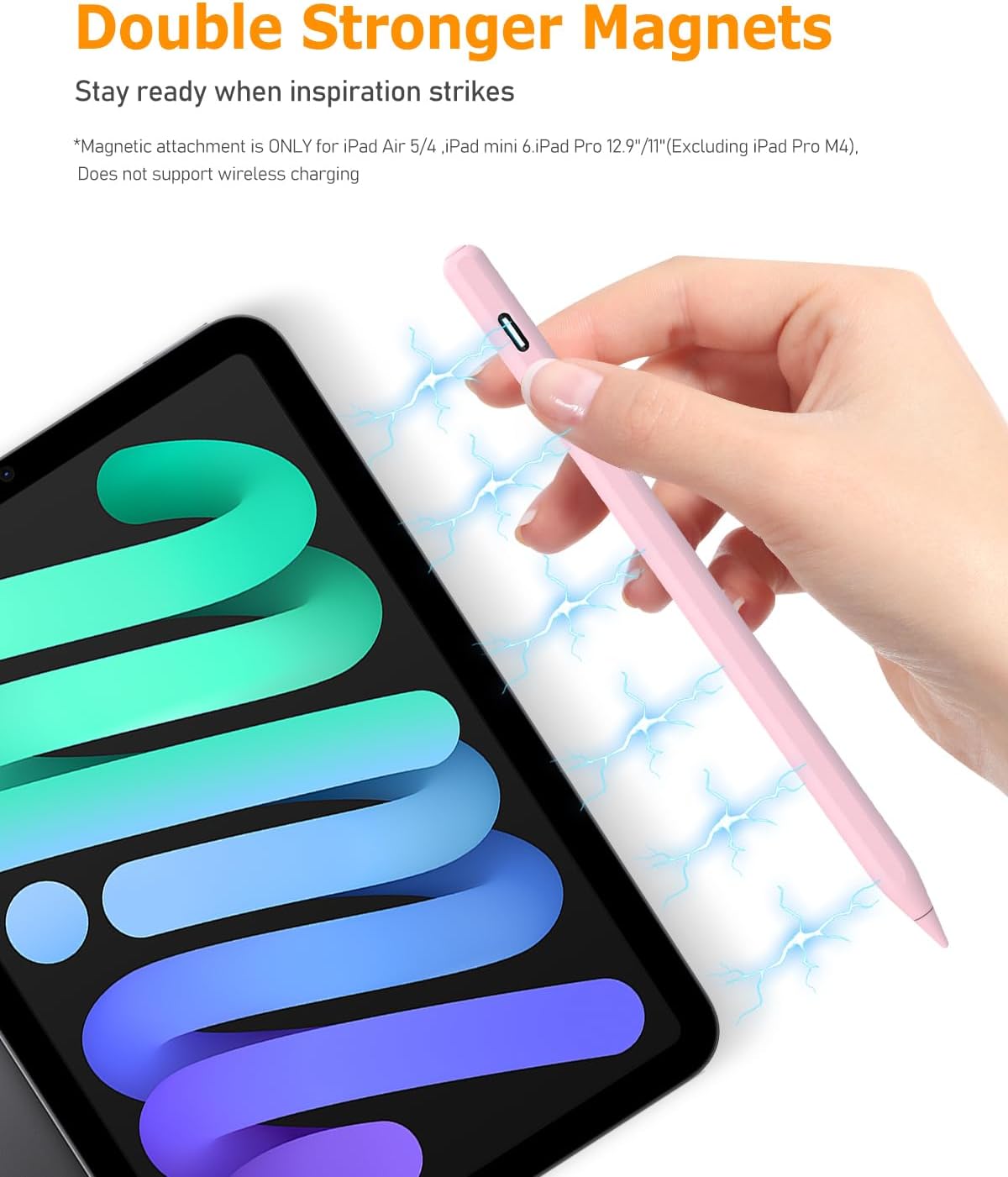 Detalle de MYSTILUCK Rosa Stift für iPad (2018–2025) – Schnellladeleistung, Palm Rejection & Neigungssensor