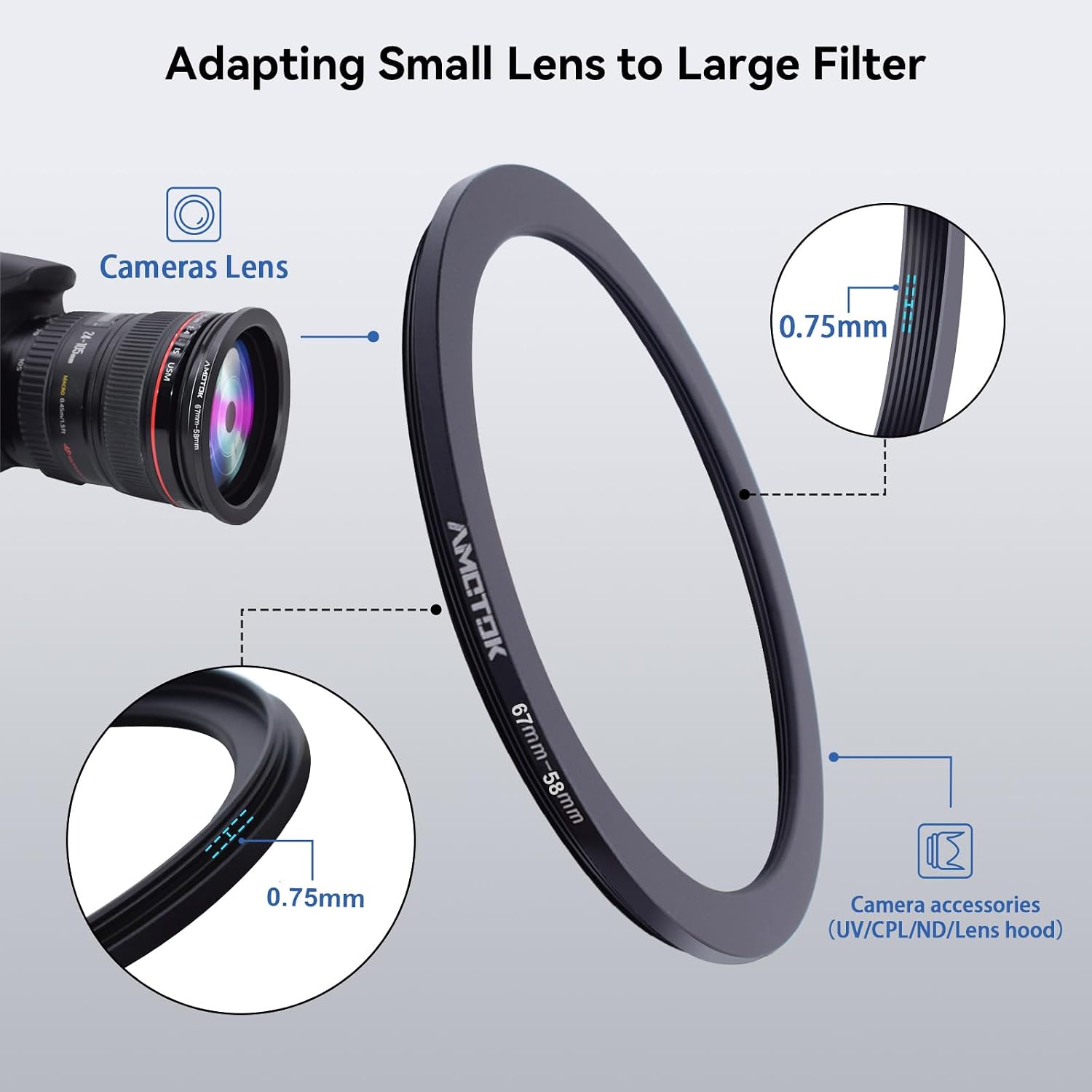 Detalle 2 de AMOTOK 67mm to 58mm lens adapter ring