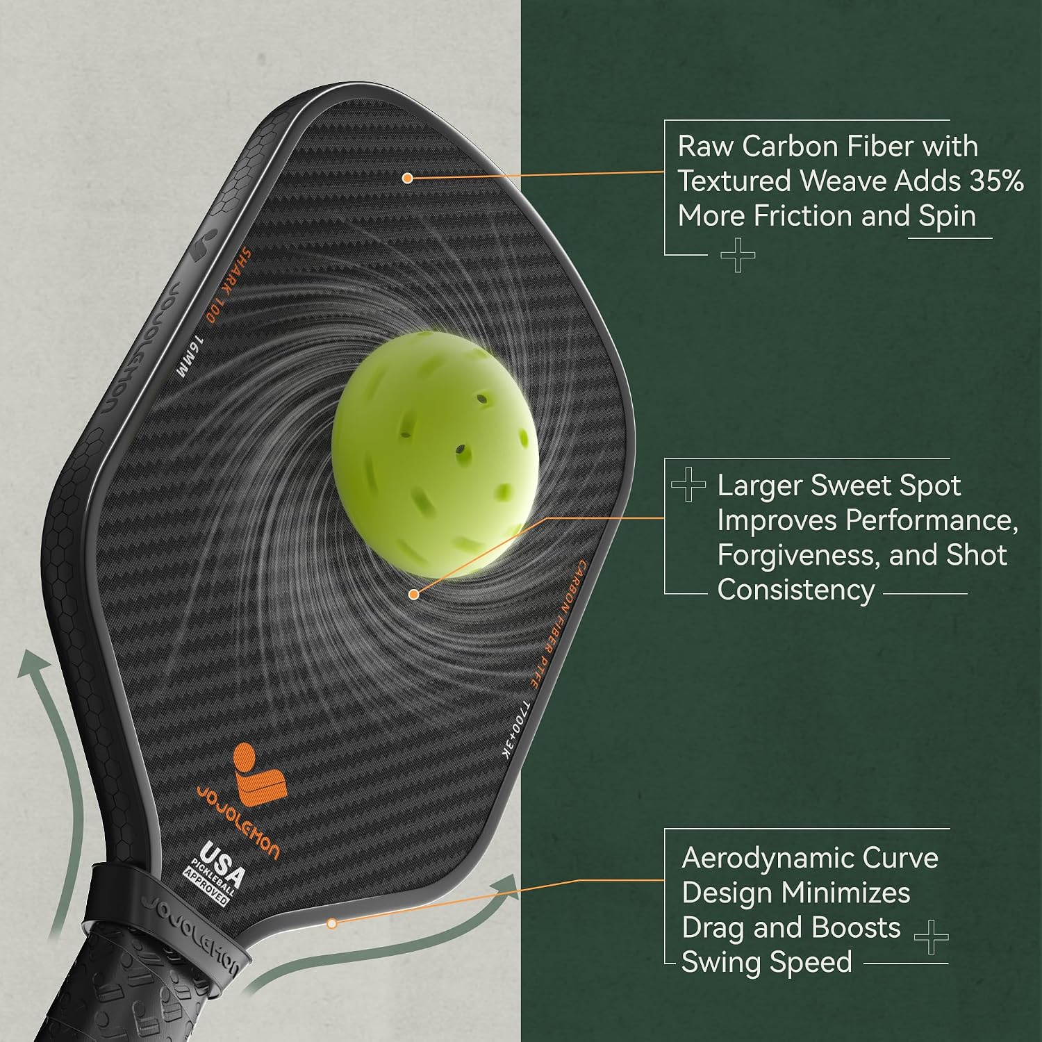 Detalle 2 de JOJOLEMON Pickleball Paddle, 16mm Core