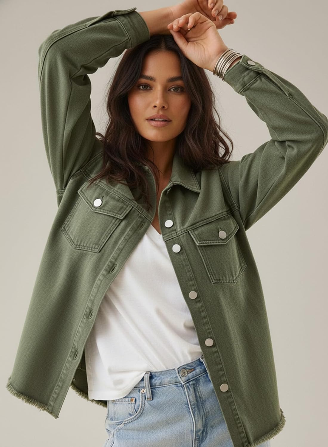 Thumbnail 5 de Dokotoo Women's Oversized Denim Jacket: Casual Distressed Long Sleeve Denim Shirt