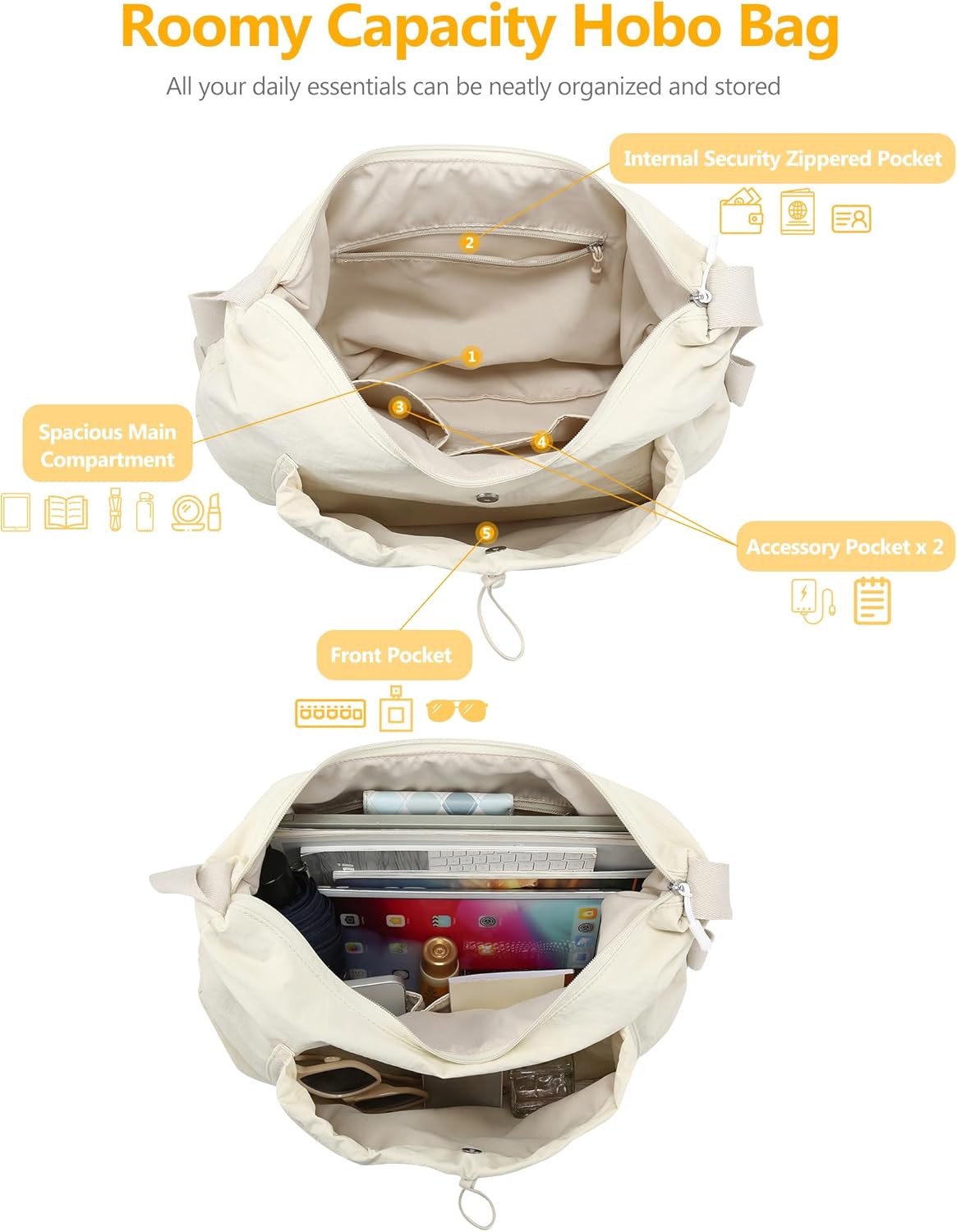 Detalle de HYZUO Crescent Hobo Bag for Women: Large, Soft Puffy Crossbody with Adjustable Strap