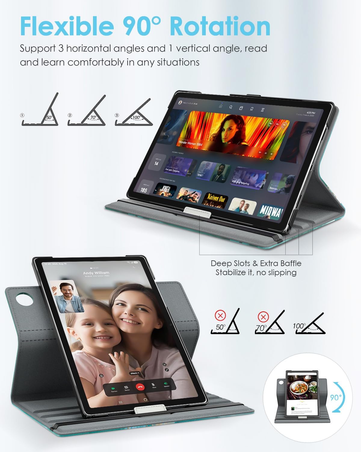 Detalle de TiMOVO Drehbare Hülle für Samsung Galaxy Tab A11+/A11 Plus 11 Zoll (2025) – 90° Stand, Auto Sleep/Wake, Pfauenblau