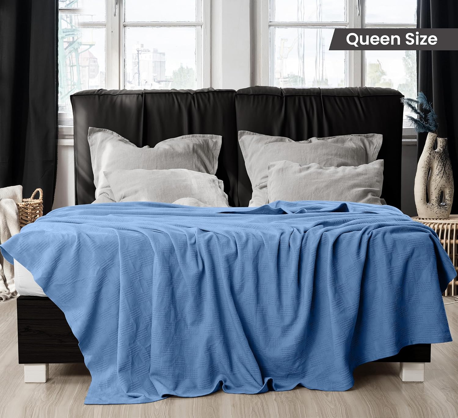 Detalle 2 de Utopia Bedding koc bawełniany 228 × 228 cm, 350 g/m², Wedgewood