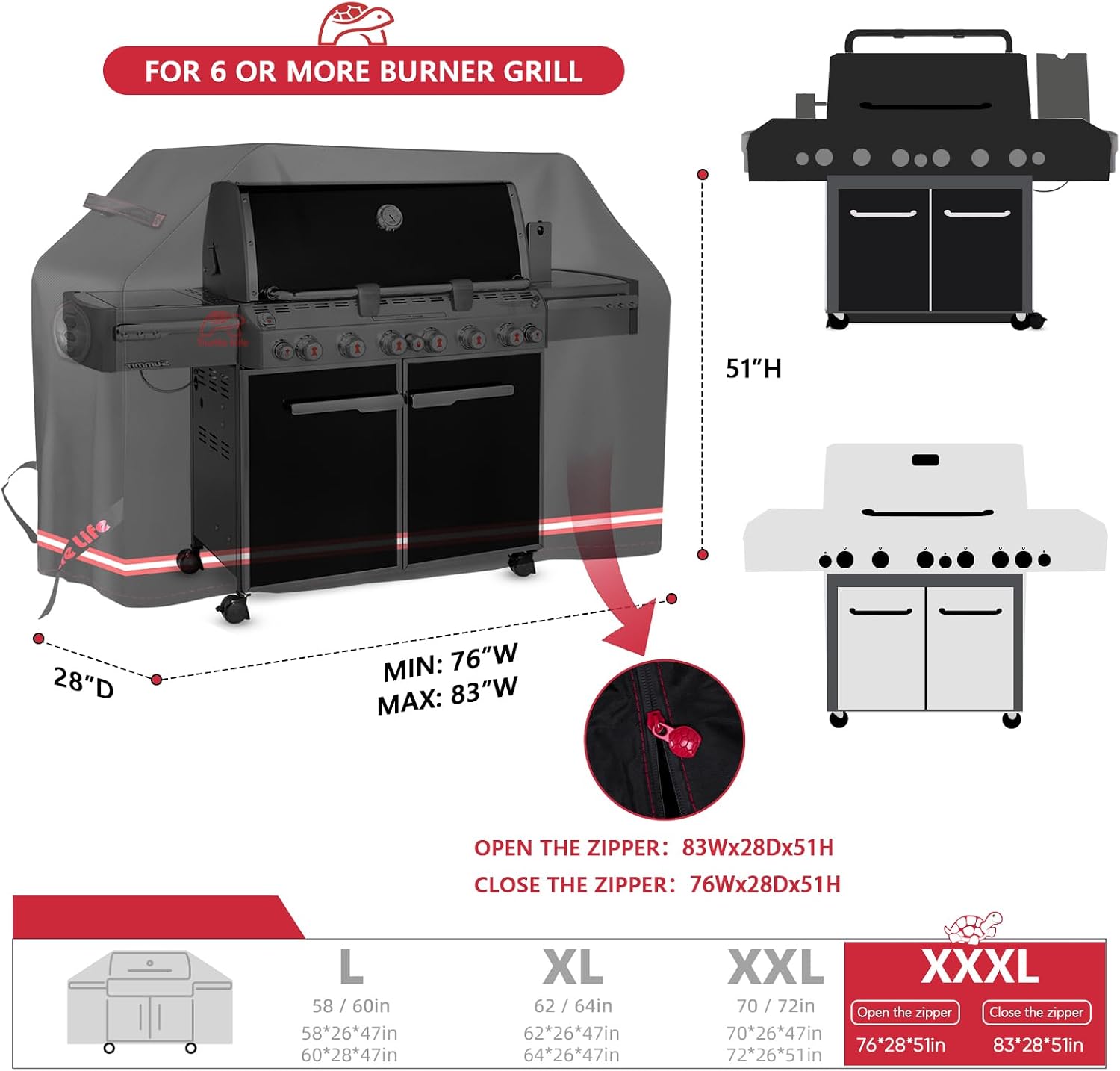Detalle 2 de Turtle Life Grill Cover, 76–83 Inch