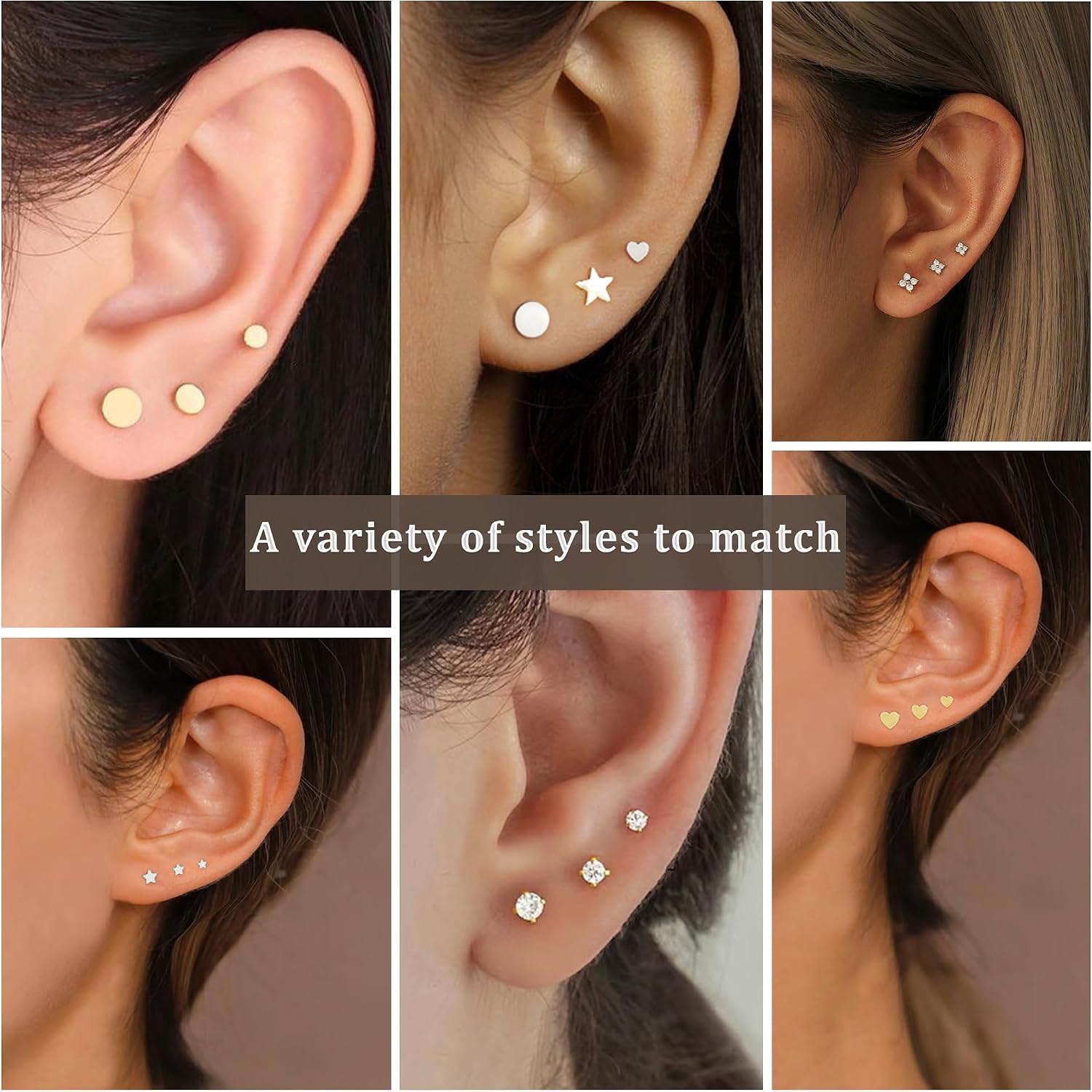 Detalle 2 de DORANA 3 Pairs 925 Sterling Silver Stud Earrings for Women