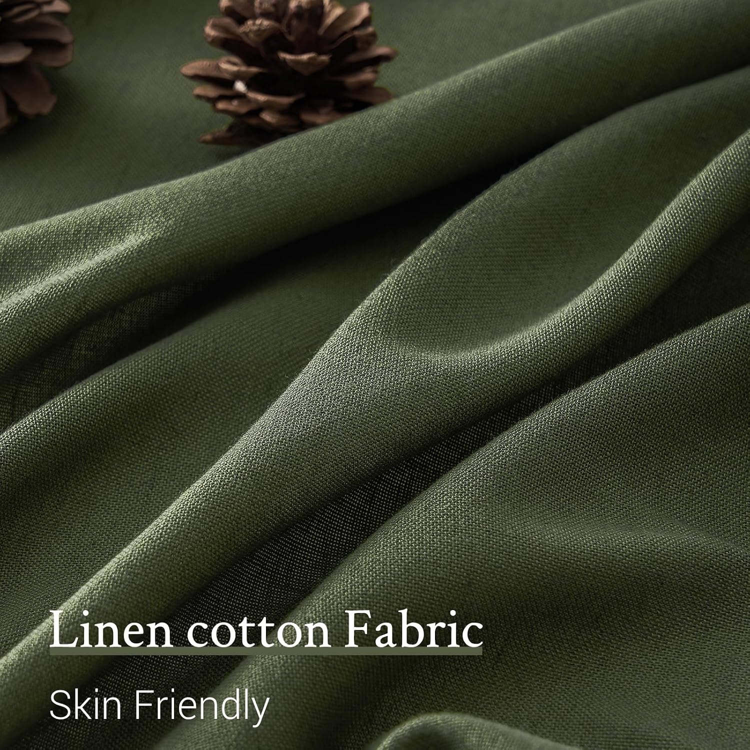 Detalle 2 de Topfinel Pinch Pleated 63-Inch Olive Green Linen Curtains (2 Panels) for Track System